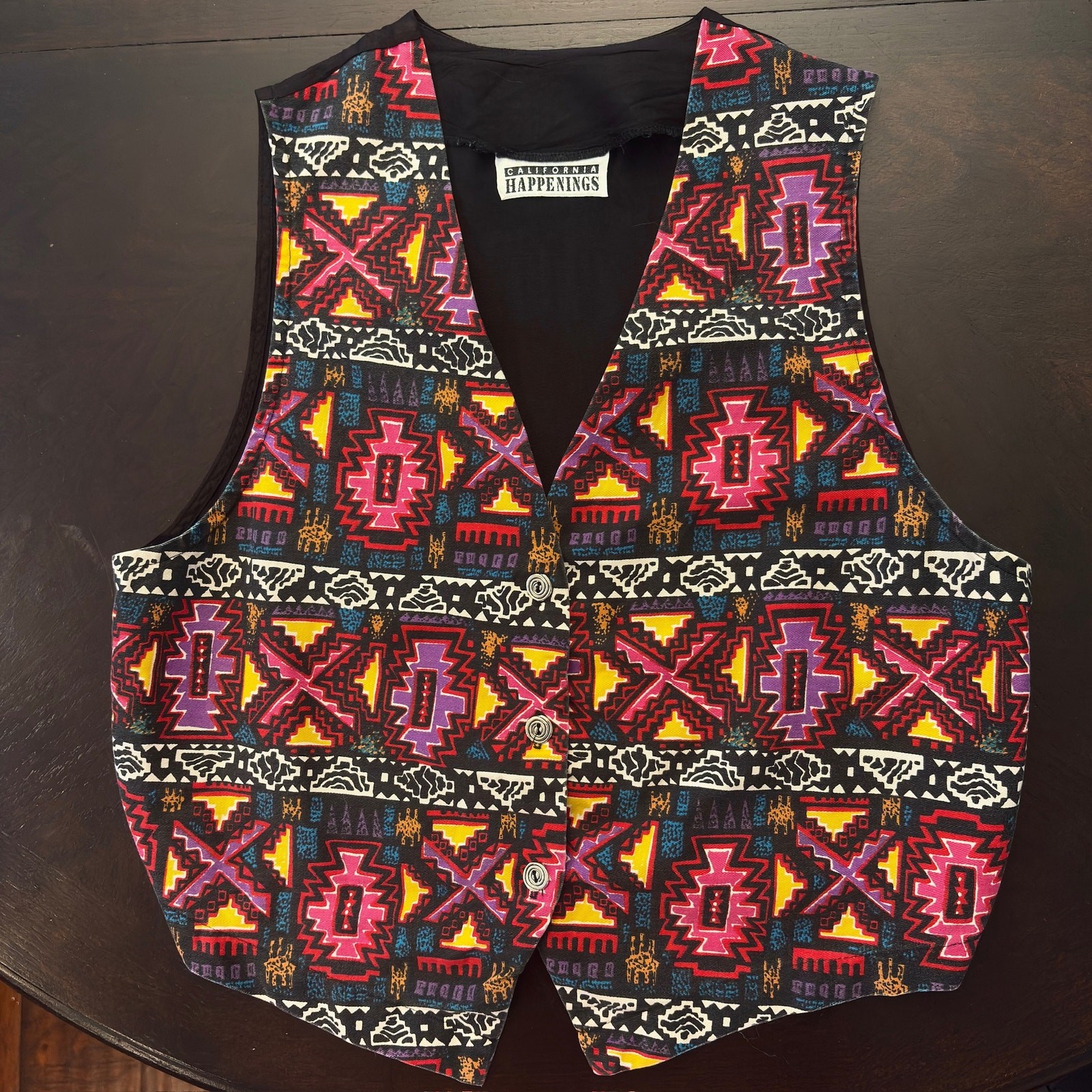 Vtg 90s Southwestern Print Vest Size Large Aztec Colorful Kidcore Hip Hop Retro