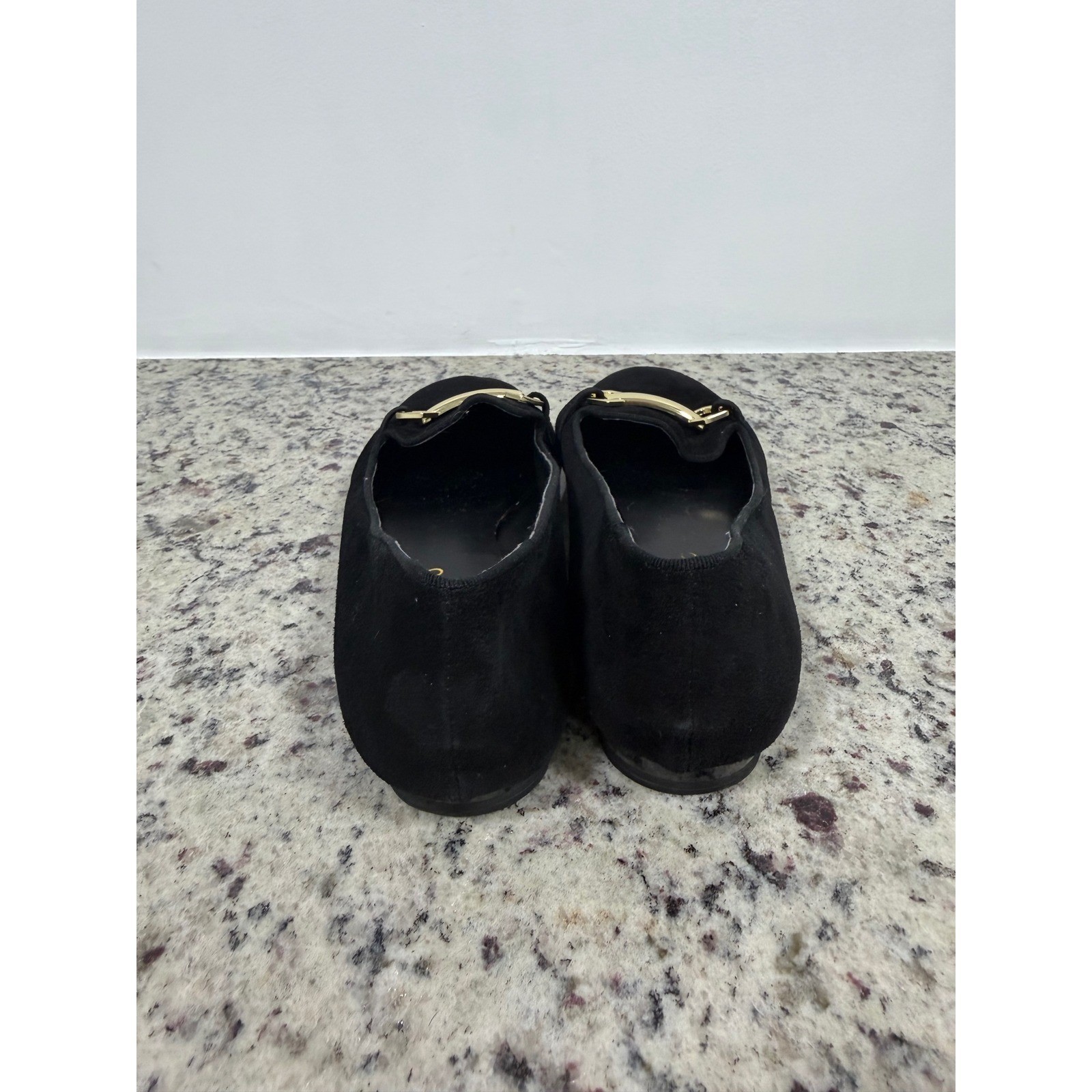Franco Sarto Womens Black Suede Gold Buckle Loafer Flats Size 7.5M
