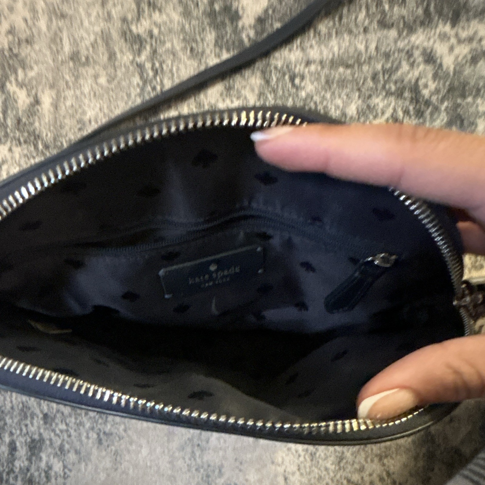 Kate Spade Navy Polka Dot Small Zip Crossbody w/ Detachable Strap