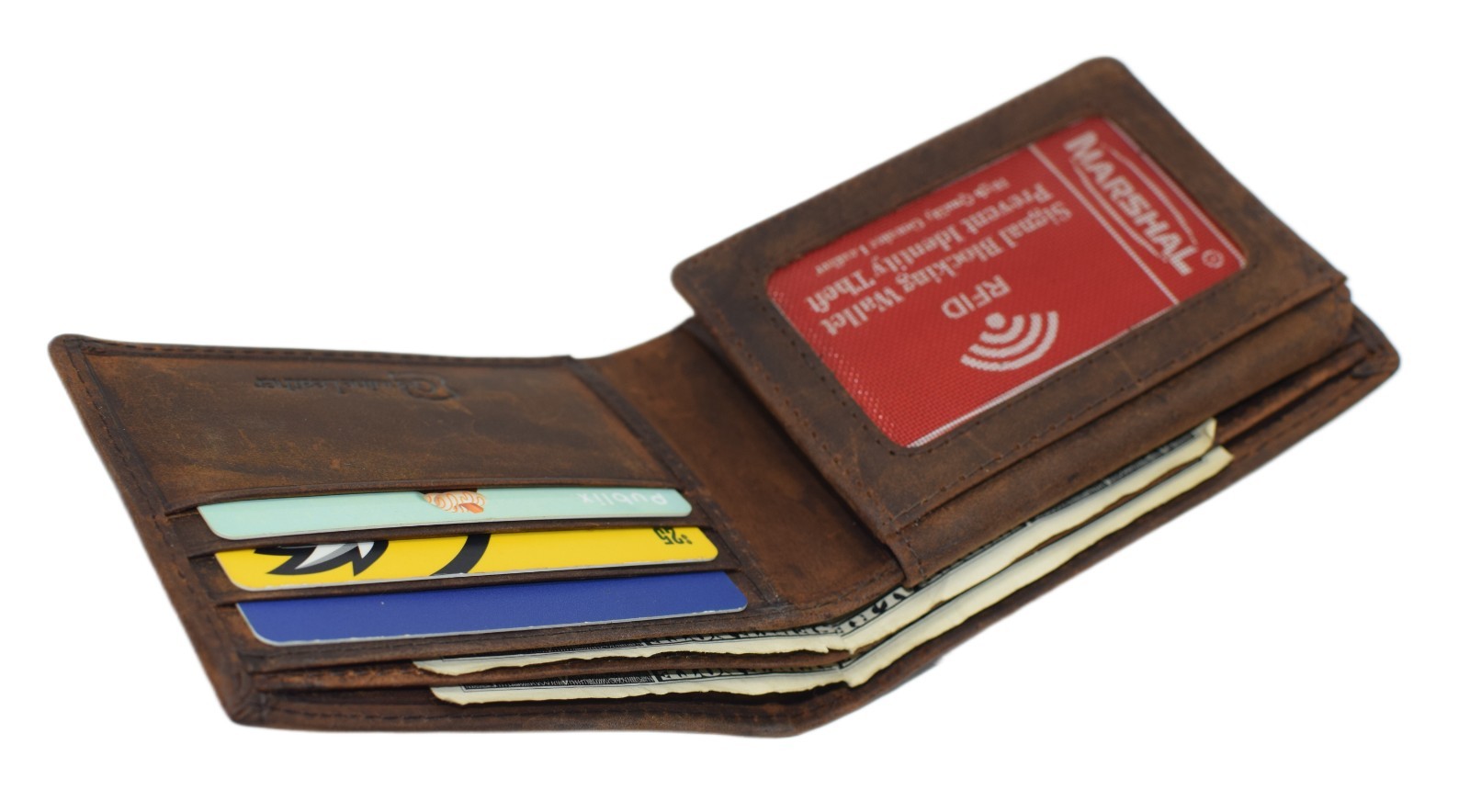 MARSHAL RFID Blocking Cross Vintage Leather Bifold Wallet for Men