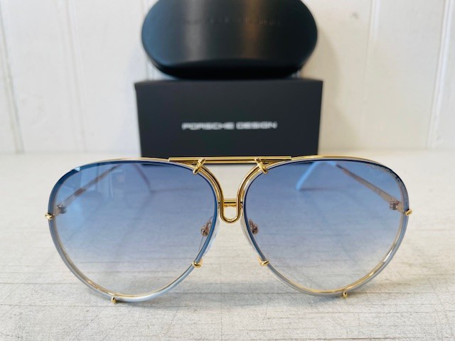 PORSCHE DESIGN P8478 Yellow Gold Frame w 69mm Oversized Blue Lens Aviator $540
