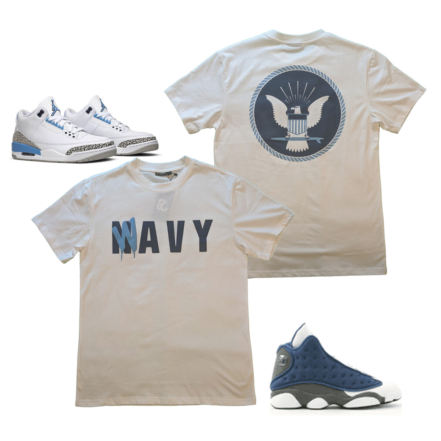 Tee to Match Air Jordan Retro 3 “UNC”, White, Small-3XL Wavy Seal Flint 13’s