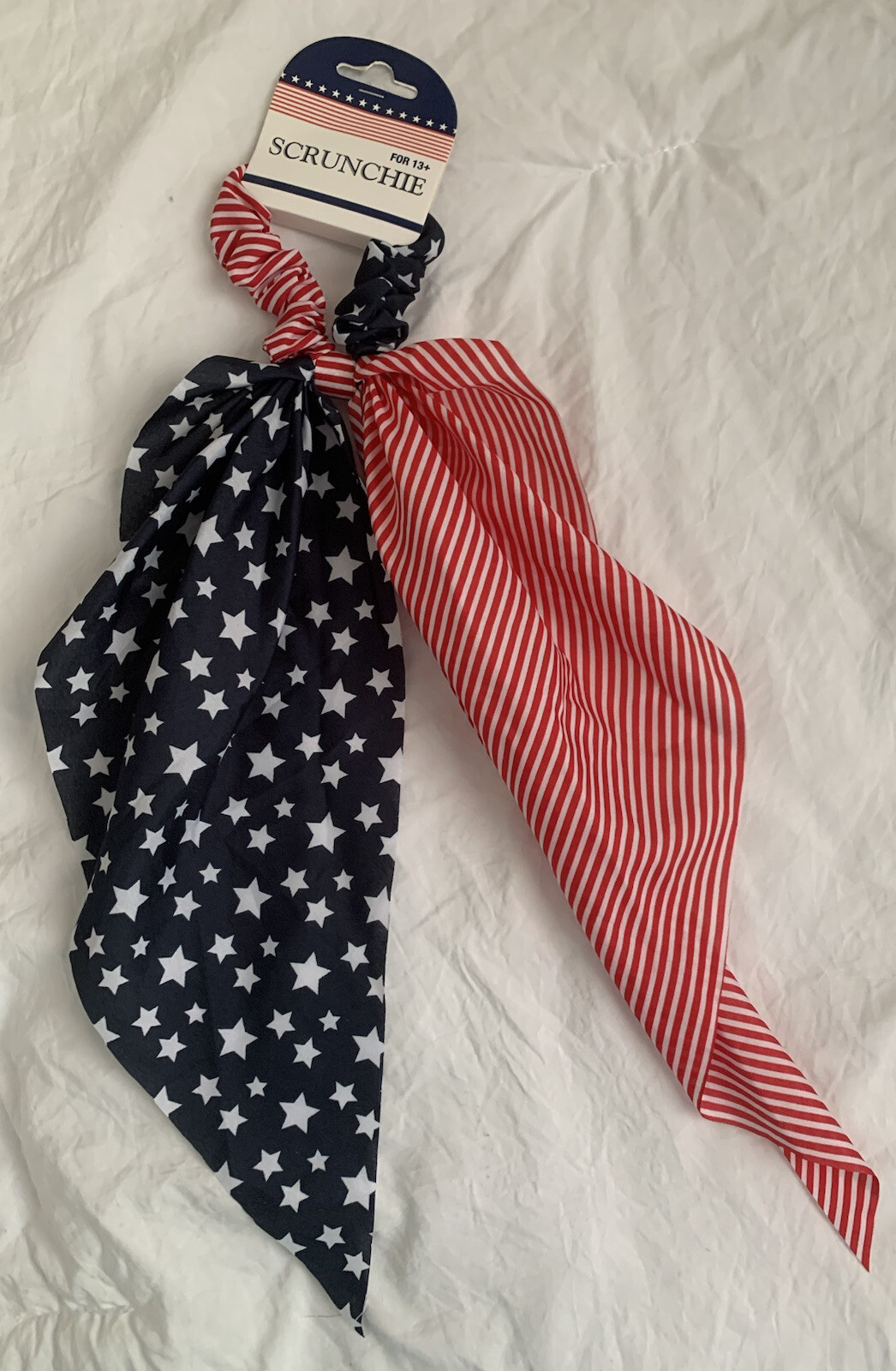 Red White & Blue Patriotic Scarf Scrunchie 4th Of July Memorial Day Stars USA
