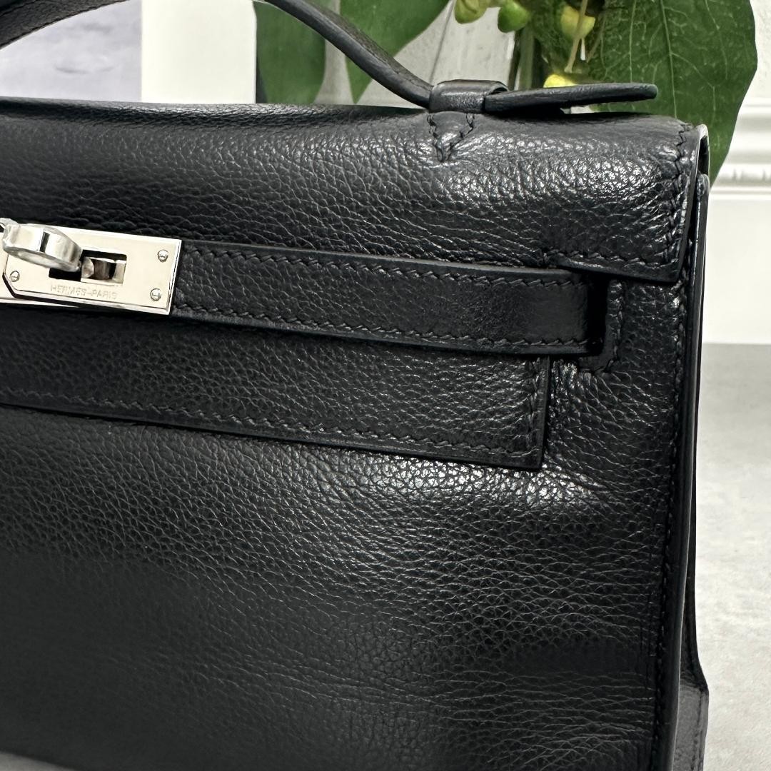 Hermes Pochette Kelly Evergrain Black SV Hardware 150888