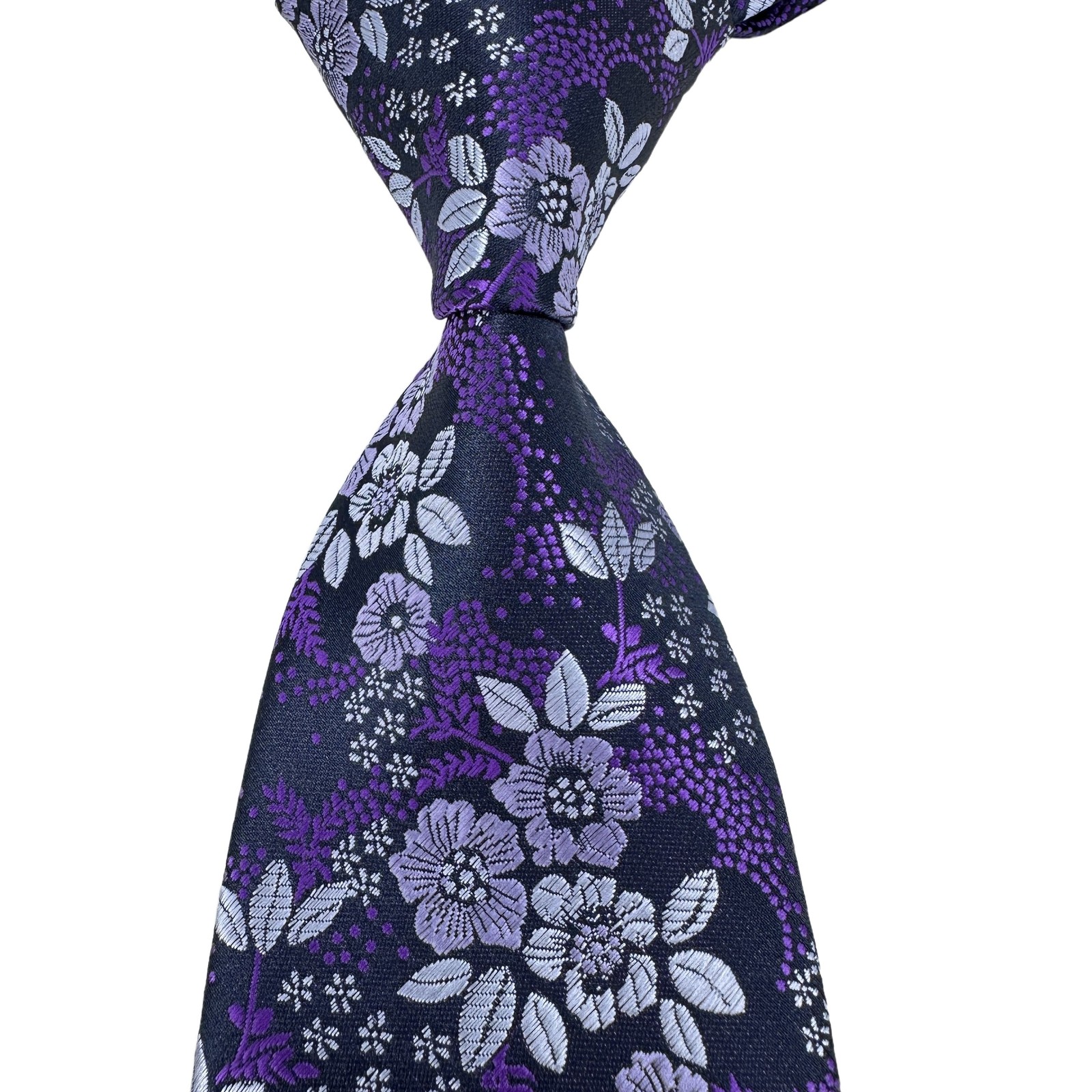 New Classic Floral Black Purple White Woven Skinny Silk Men’s Tie Necktie 8cm