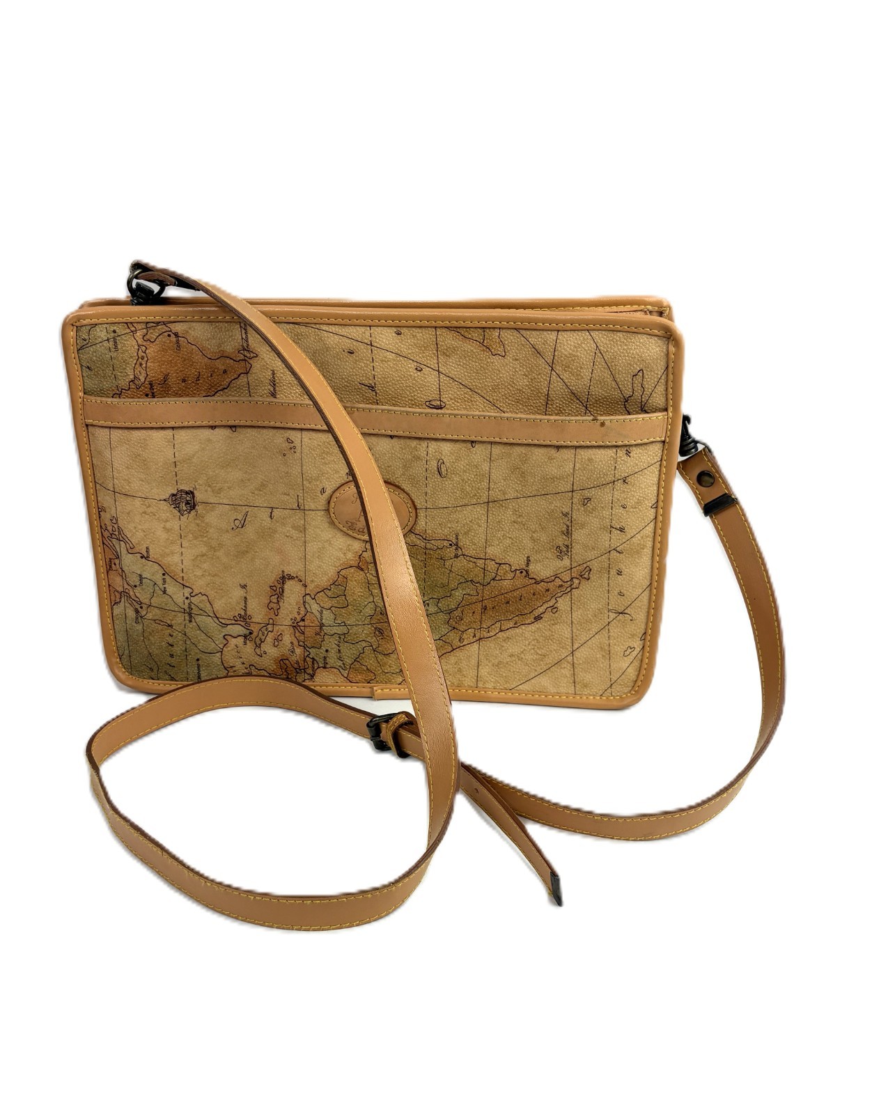 Allan Edward Geo Map Print Crossbody Purse Shoulder Bag Vintage 1990s