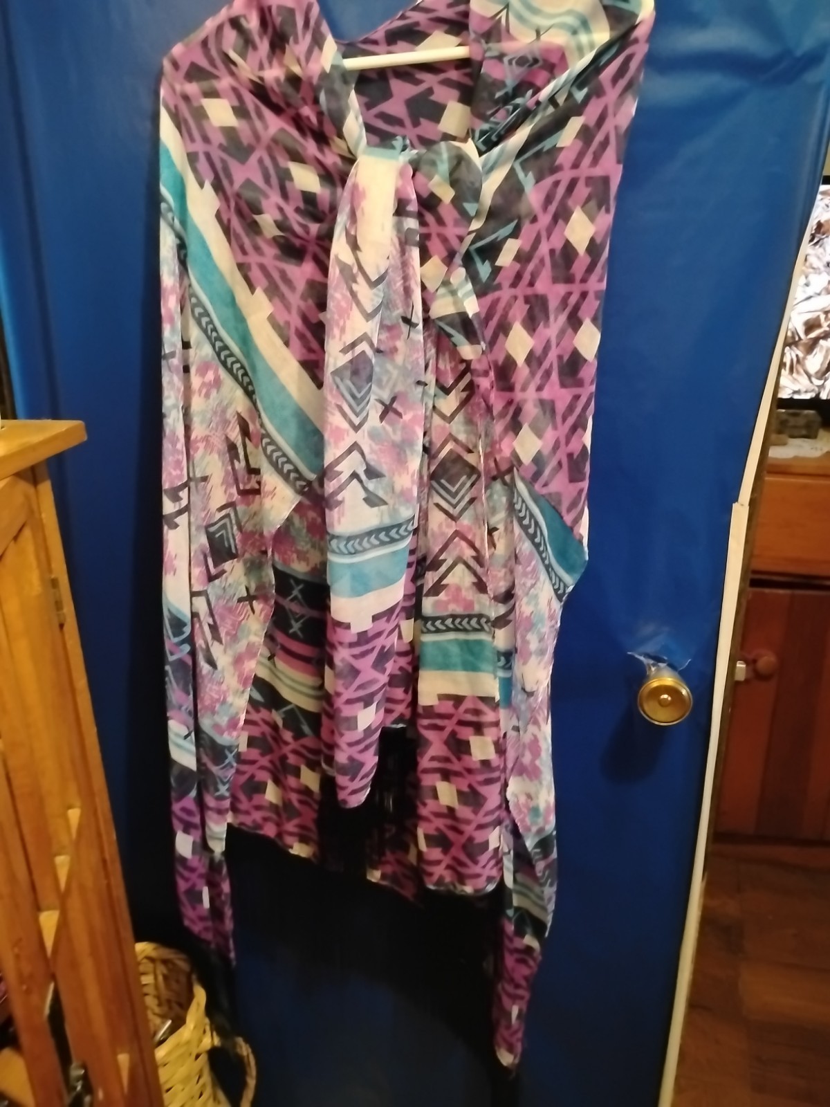 White Stag Size M 10 Purple Vertical Striped One Piece Swimsuit With Sheer…