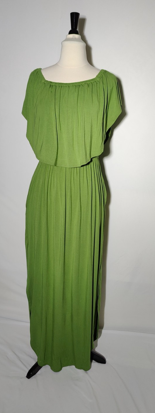 Sugarlips Olive Green Ruffle Popover Maxi Dress Off Shoulder Ankle Length Size M