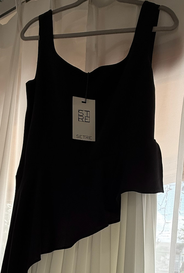 Black & White Asymmetrical Dress Pleated Skirt Sleeveless Elegant Midi Dress