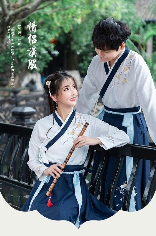 Chinese Dress Korean Hanfu White Blue Men Women Dress Cosplay Embroidery Kimono