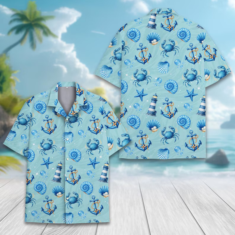Nautical Crab Anchor Hawaiian Shirt
