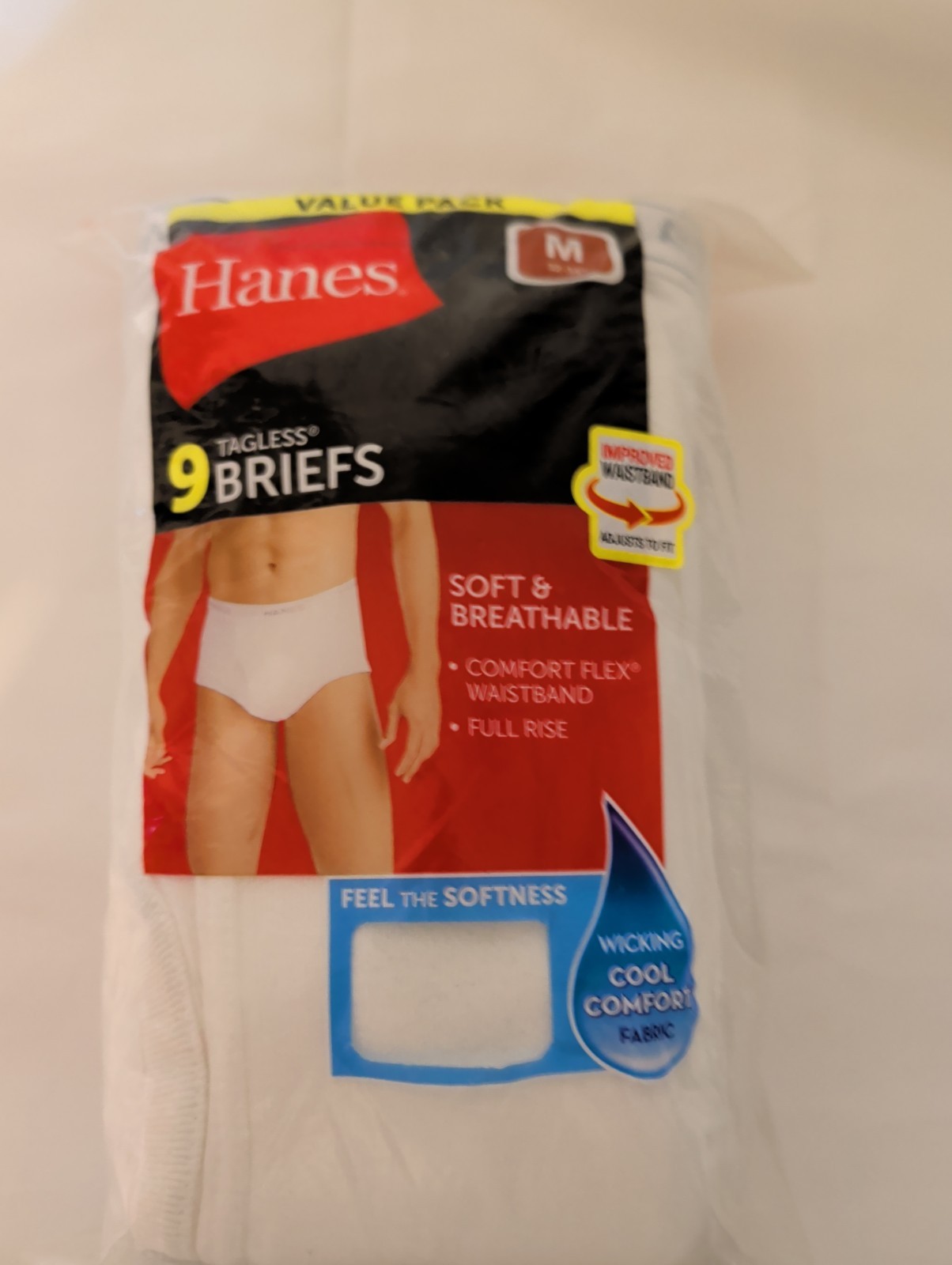 Hanes Men’s White Tagless Briefs 9 Pack Sz M 32-34 In