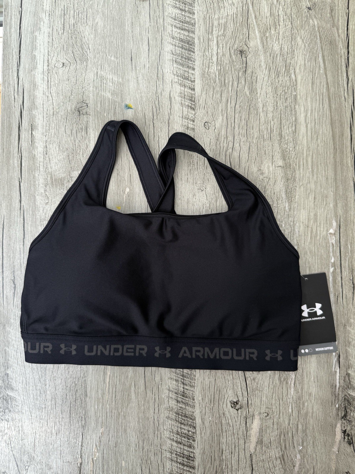 Under Armour Crossback Mid Sports Bra Black Medium Support HeatGear Womens XL