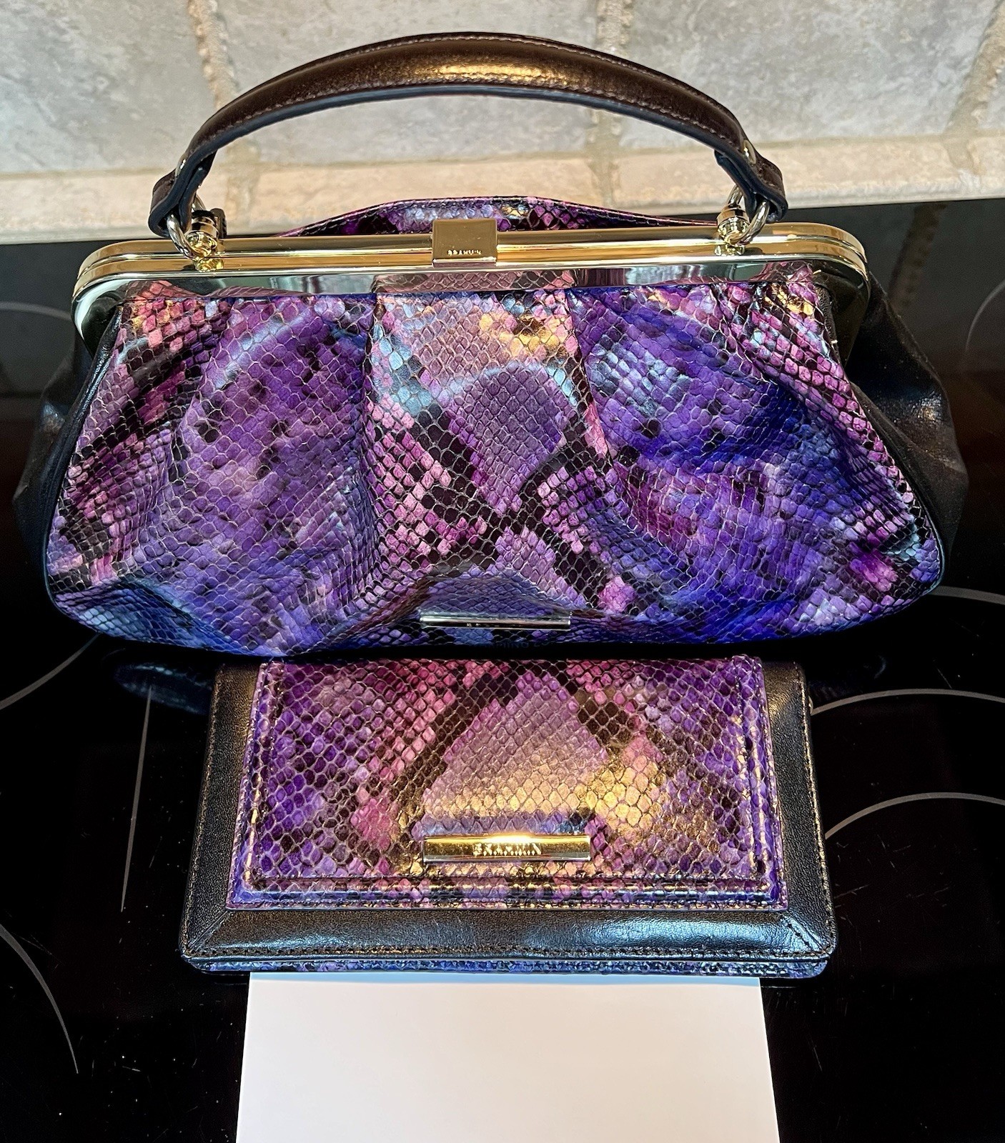 NWT Brahmin Emmett Purple Potion Winterlight Frame Satchel & Matching Ady Wallet