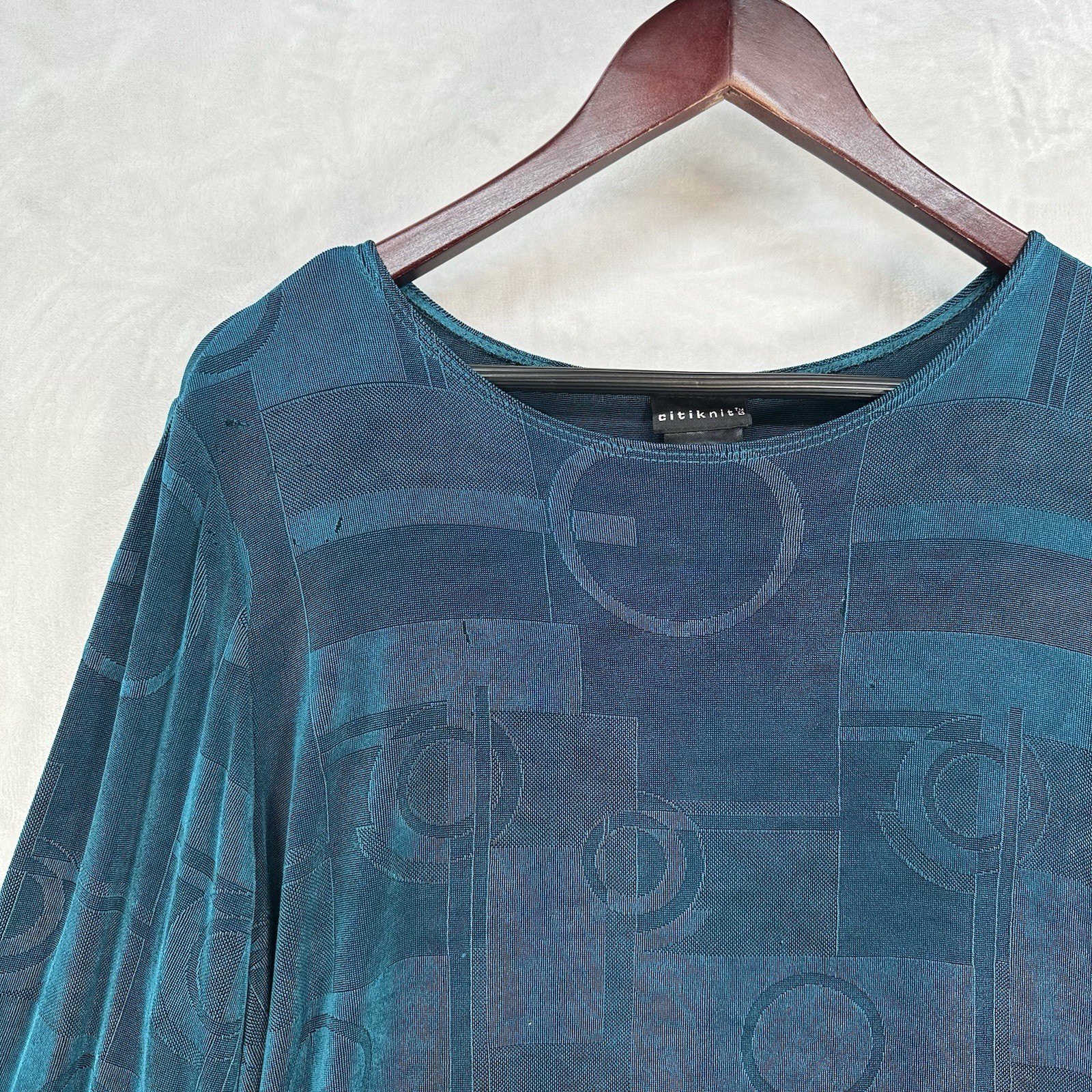 Vintage Citiknits Top Womens 1X Blue Tunic Oversized Stretch Art Slinky Knit
