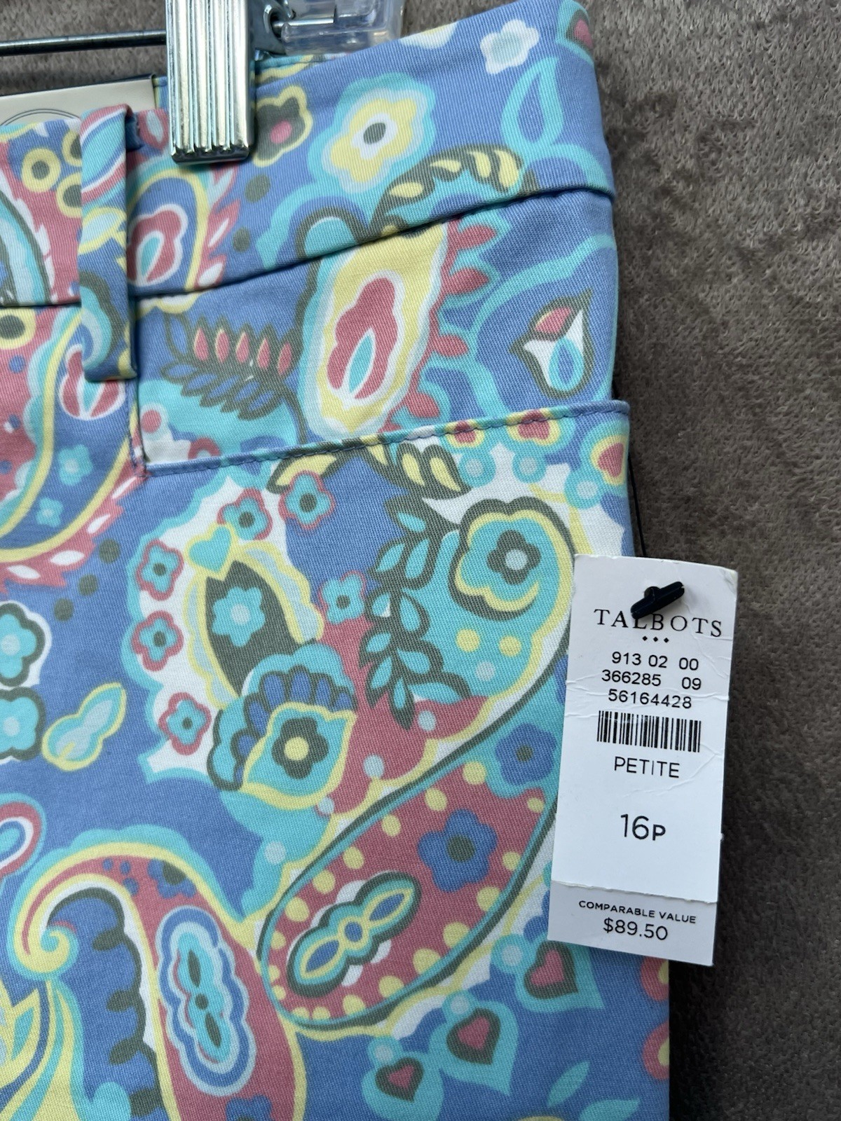 Talbots Women’s Chatham Ankle Pants Blue White Paisley Floral Sz 16 Petite NWT