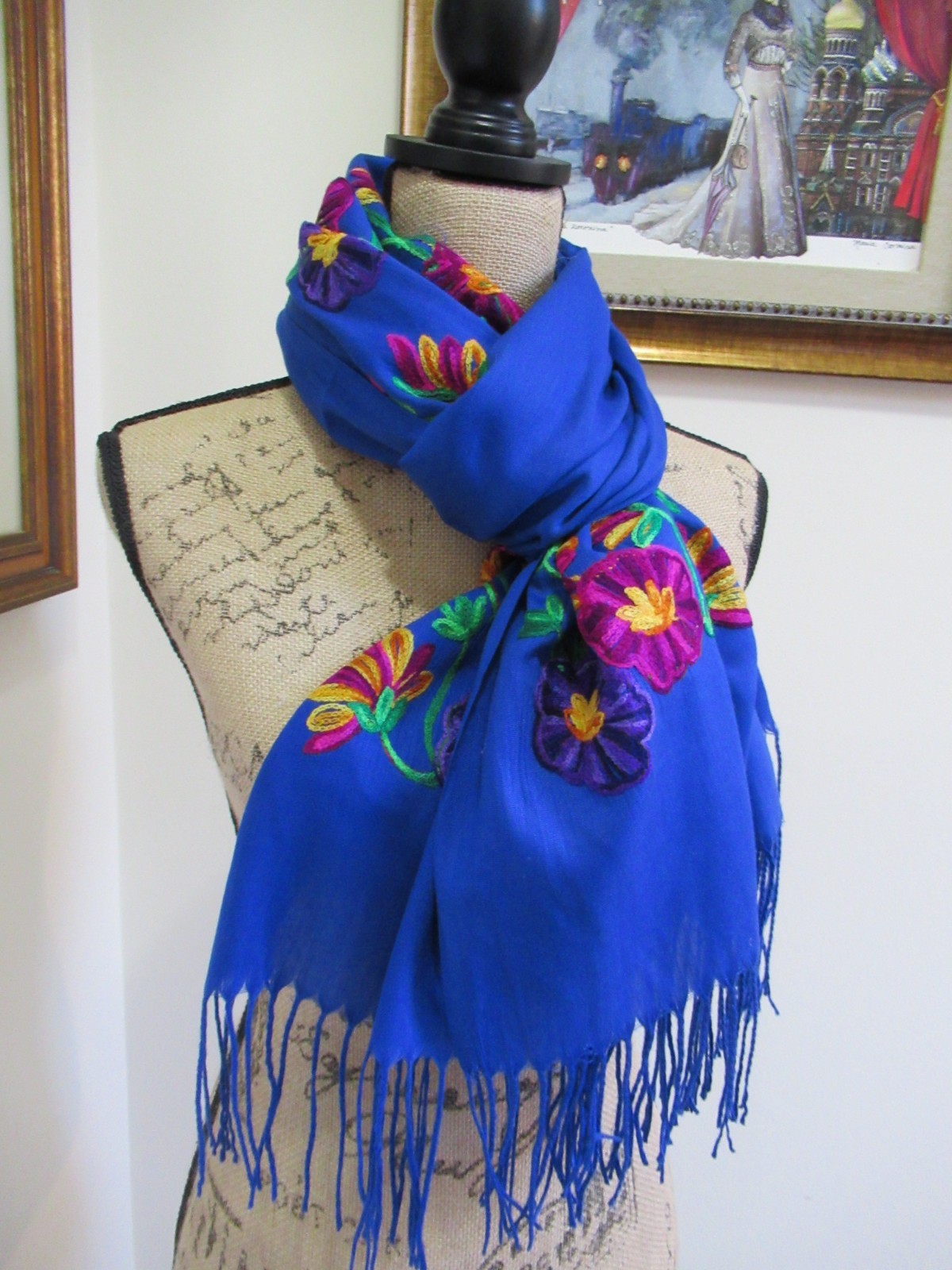 MEXICAN EMBROIDERED SOFT FRINGED SHAWL REBOZO WRAP 76 X 28 – MADE in MEXICO