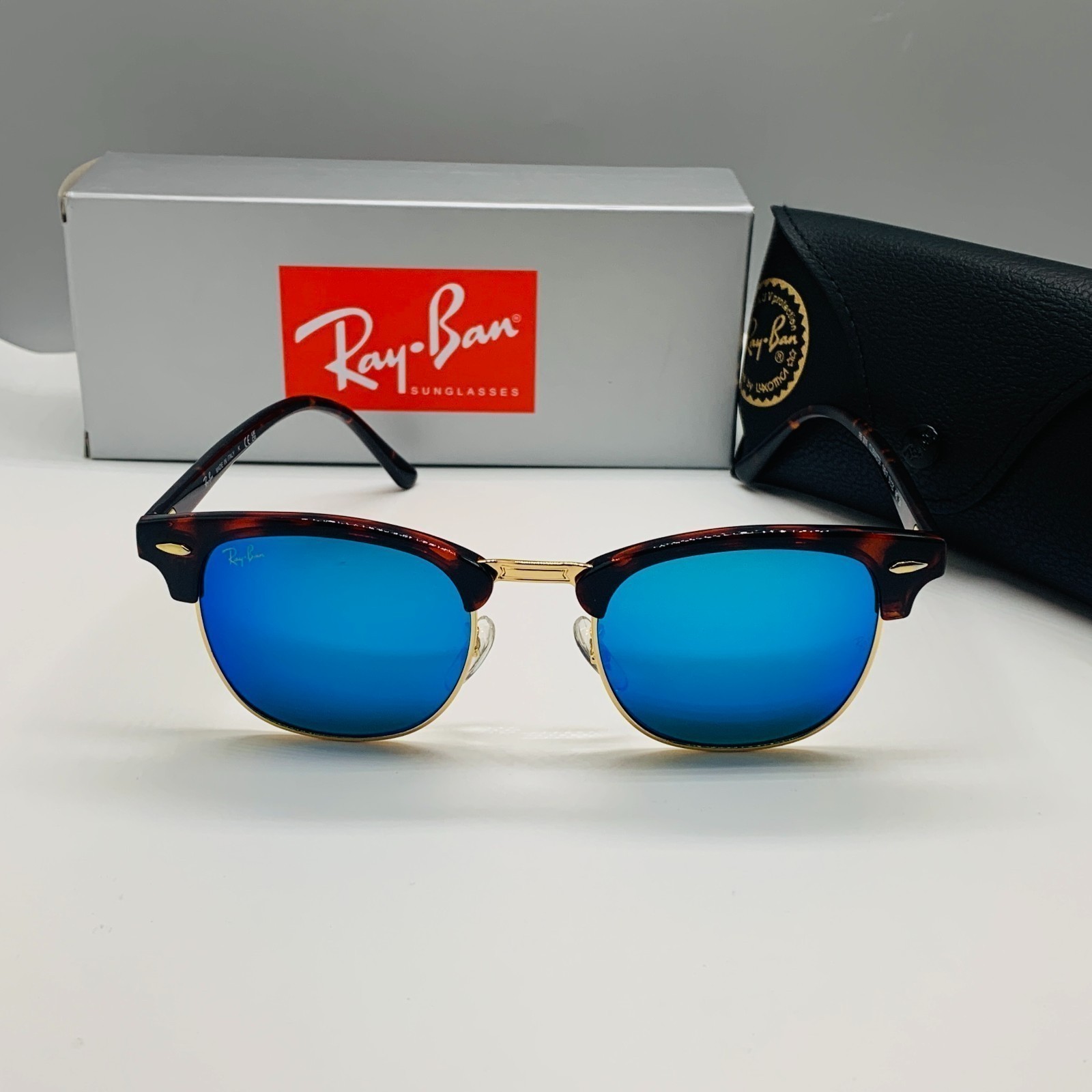 New! Ray-Ban RB3016 Sunglasses Dark Blue Lens, Tortoise Frame Clubmasters