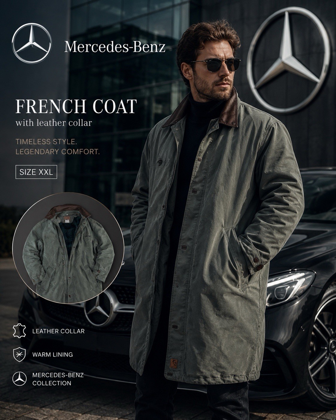 Vintage Mercedes-Benz French Coat Parka Jacket XXL Hooded Removable Liner