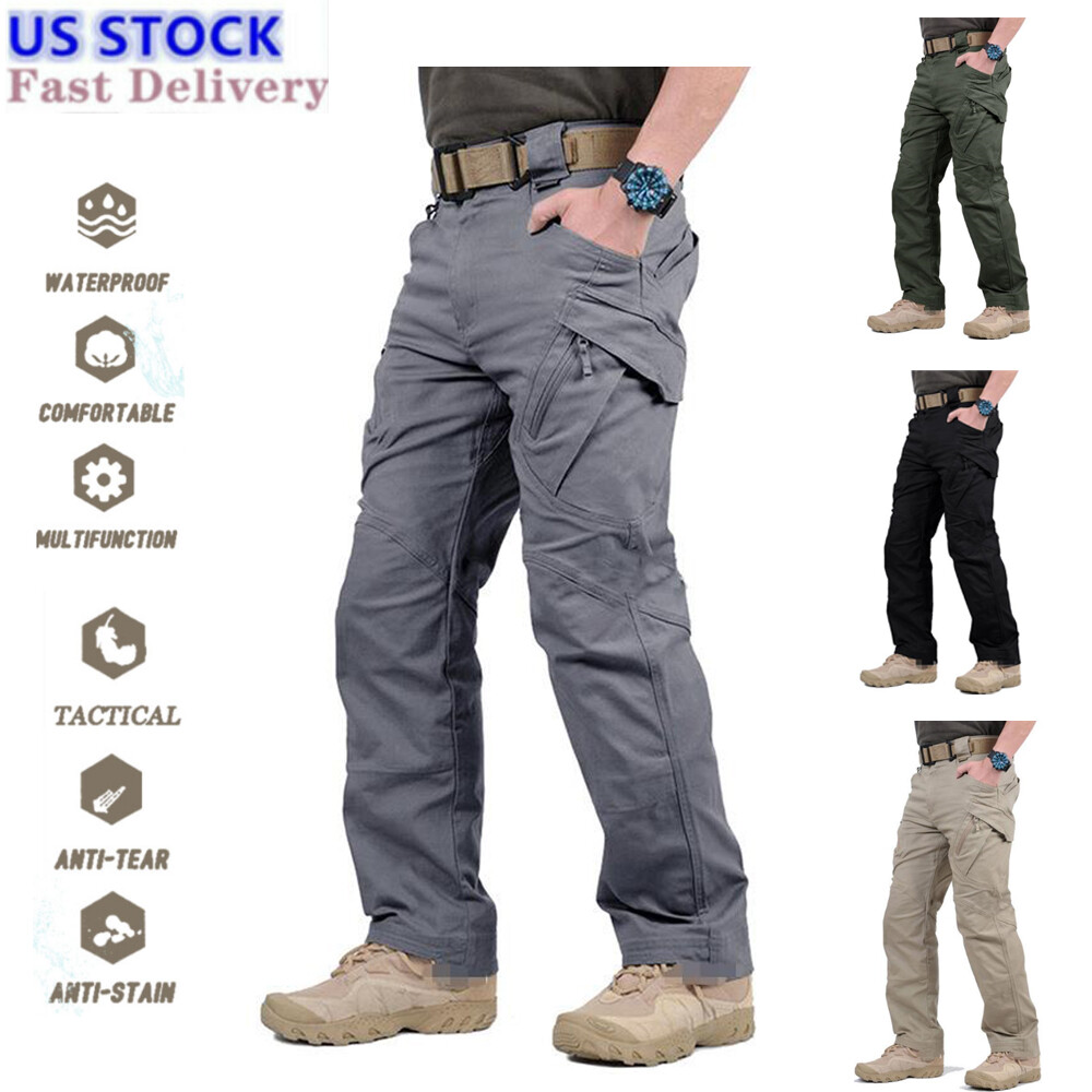 Mens Cargo Pants Tactical Waterproof Work Outdoor Hiking Combat Trousers USA