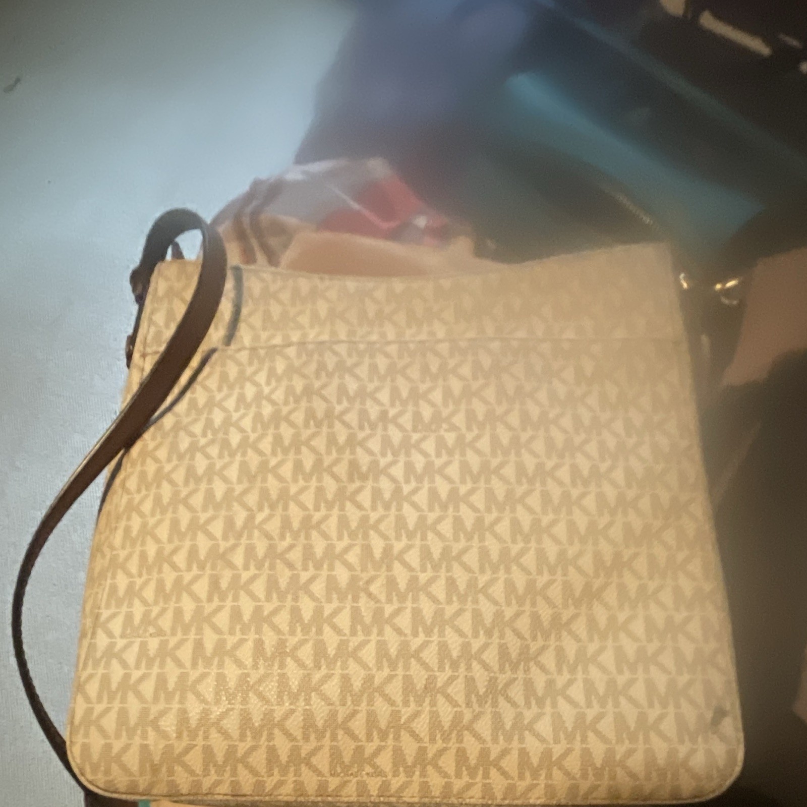 Michael Kors Beige Logo Zip Crossbody Bag Detachable/Adjustable Strap Pockets