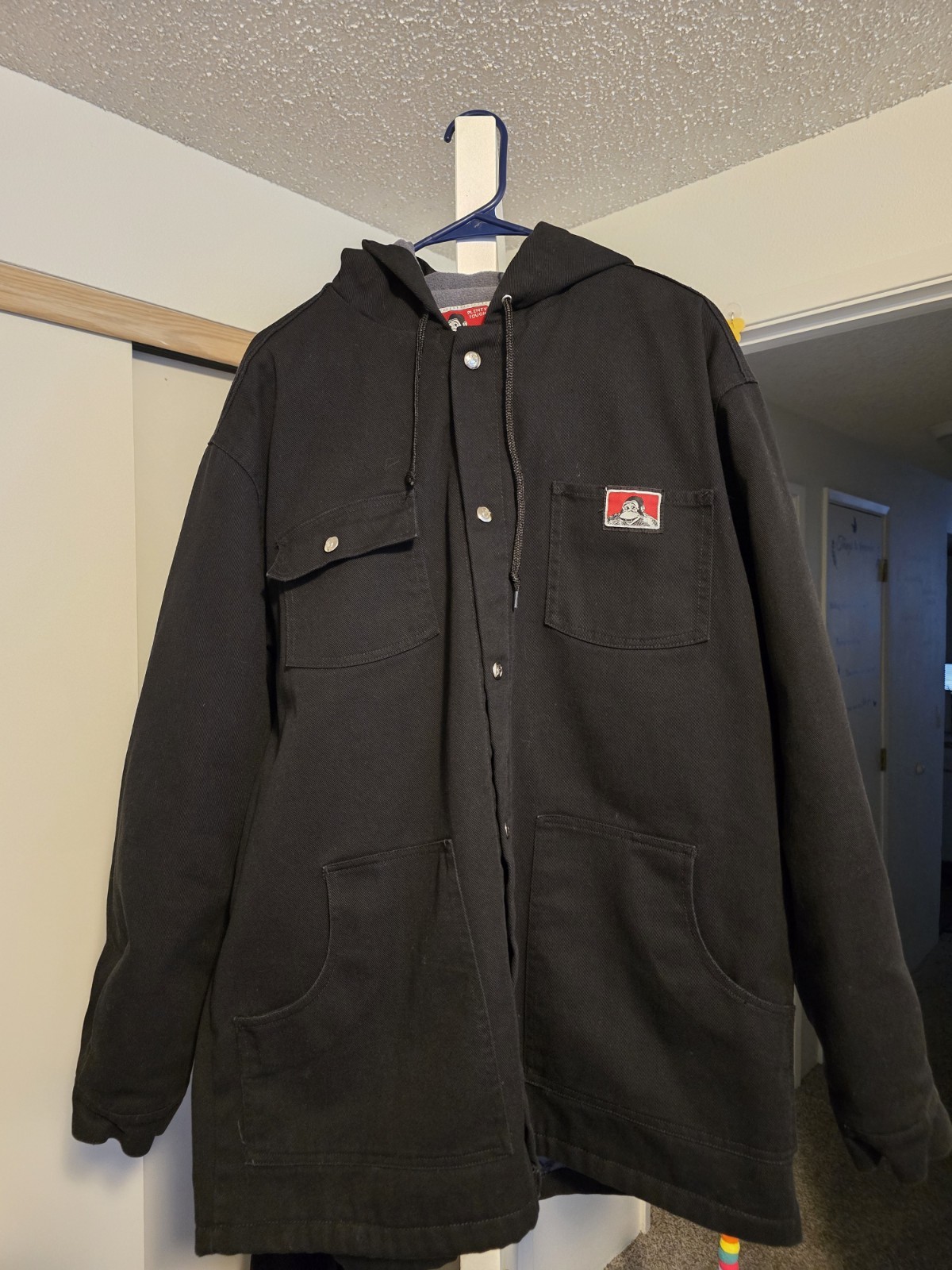 Ben Davis Men’s Black Hooded Lined Denim Jacket w/ Pockets Button Front XL