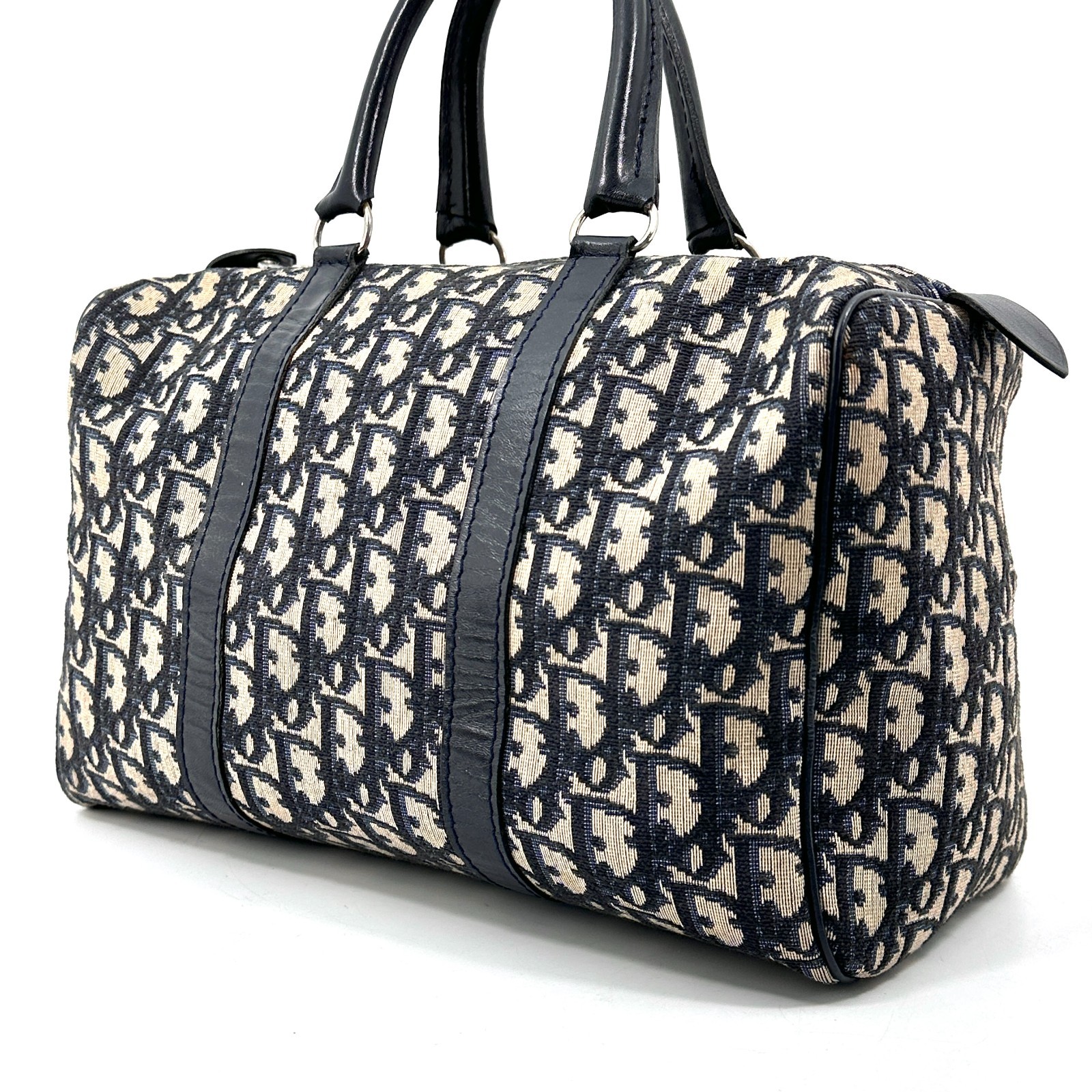 Christian Dior Trotter Handbag Boston Bag Navy Black