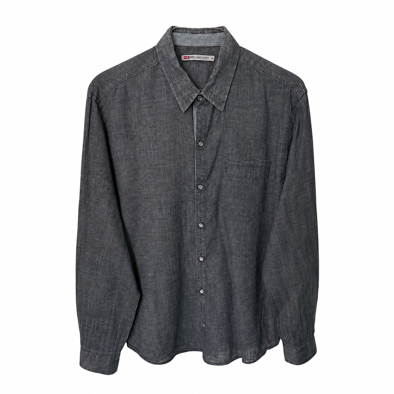 PROJEK RAW Men’s Linen Charcoal Gray Long Sleeve Button-Up Shirt Size G/L