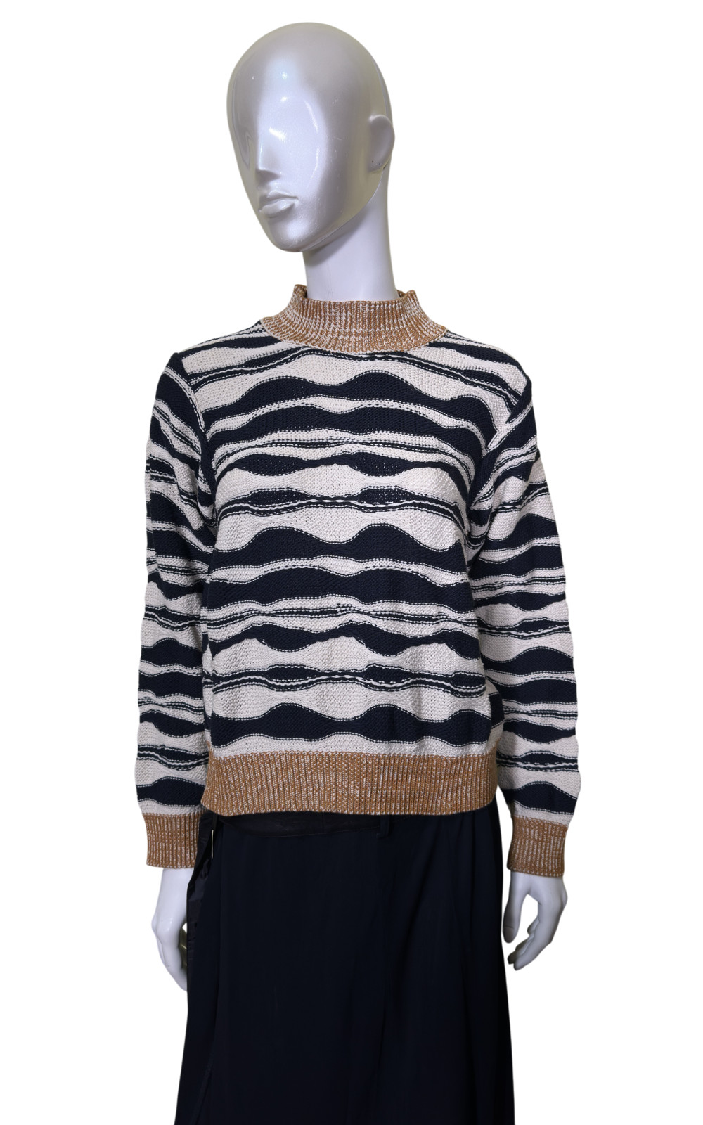 BNWT Henrik Vibskov Women Striped Knit Wave Sweater Jumper Cotton