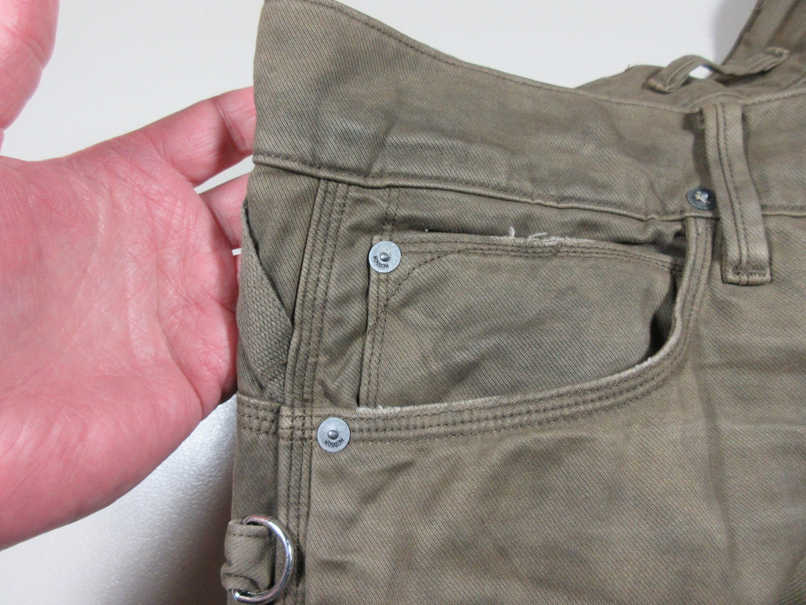 HUDSON mens brown distressed stained buttonfly Hunter work pant 34×32 NWT