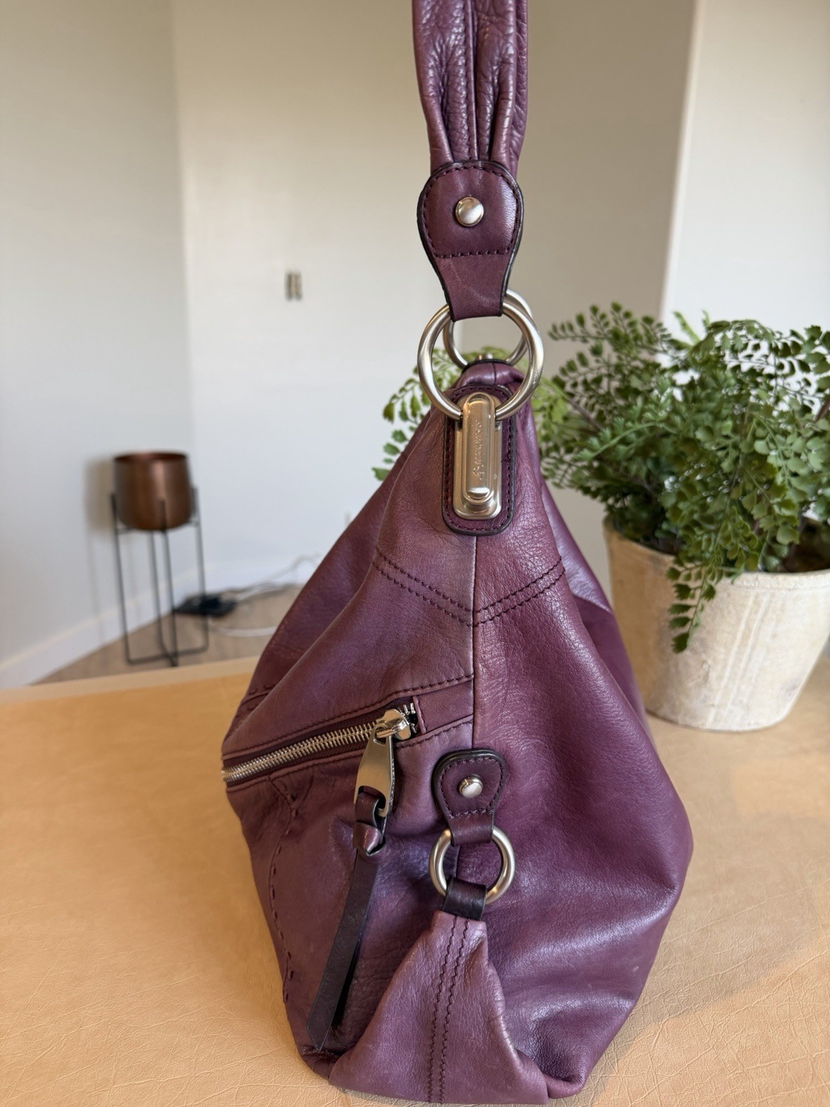 Vintage Y2K B. Makowsky Purple SOFT Leather Shoulder Bag Slouchy Purse 11.5”x15”