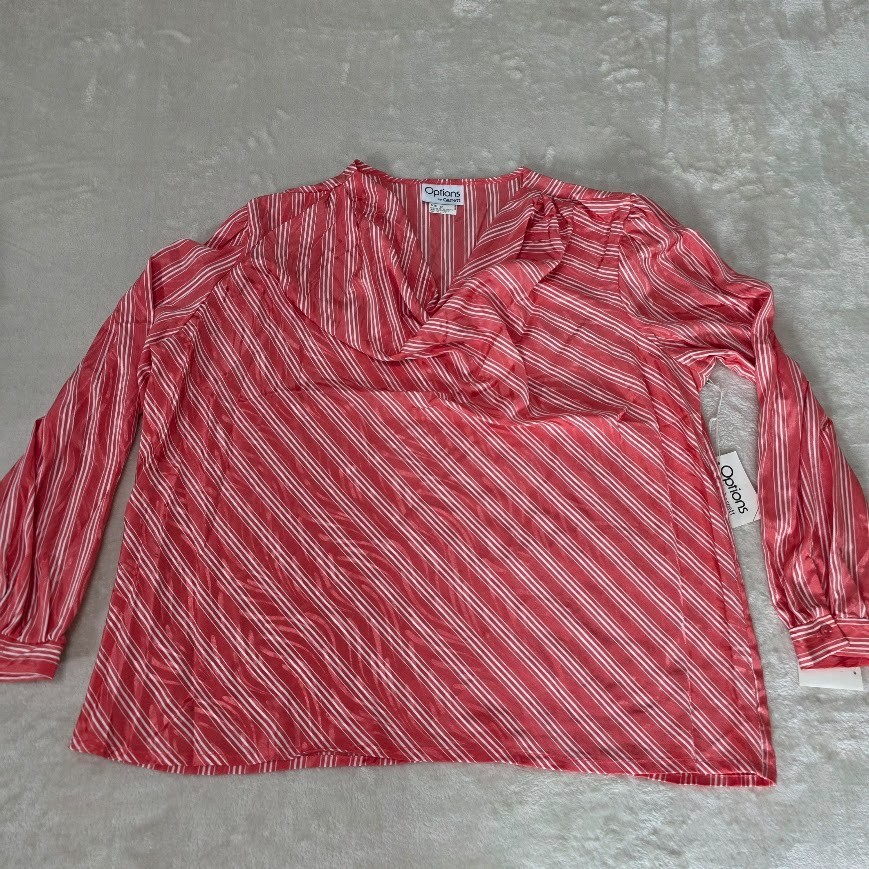 Options by Garrett Orange/White Blouse Cowl Neck Long Sleeve VTG Sz 42 See Measu