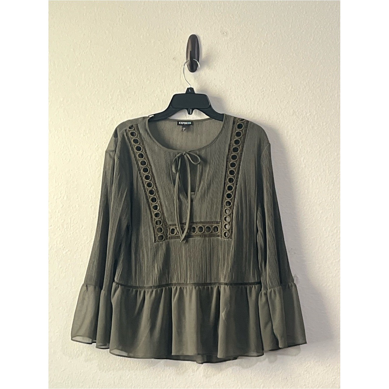 Urban Expressions Olive Green Lace-Trim Peasant Tunic, Size M
