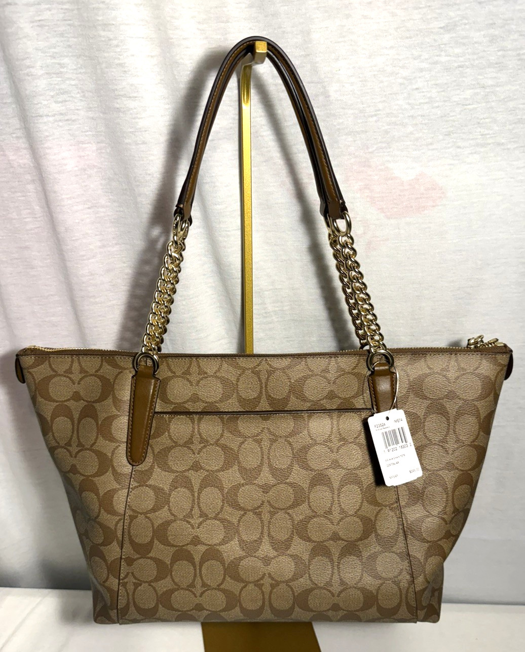 NEW NWT Coach Signature Ava Chain Tote Handbag Purse Khaki Shoulder Bag #23526