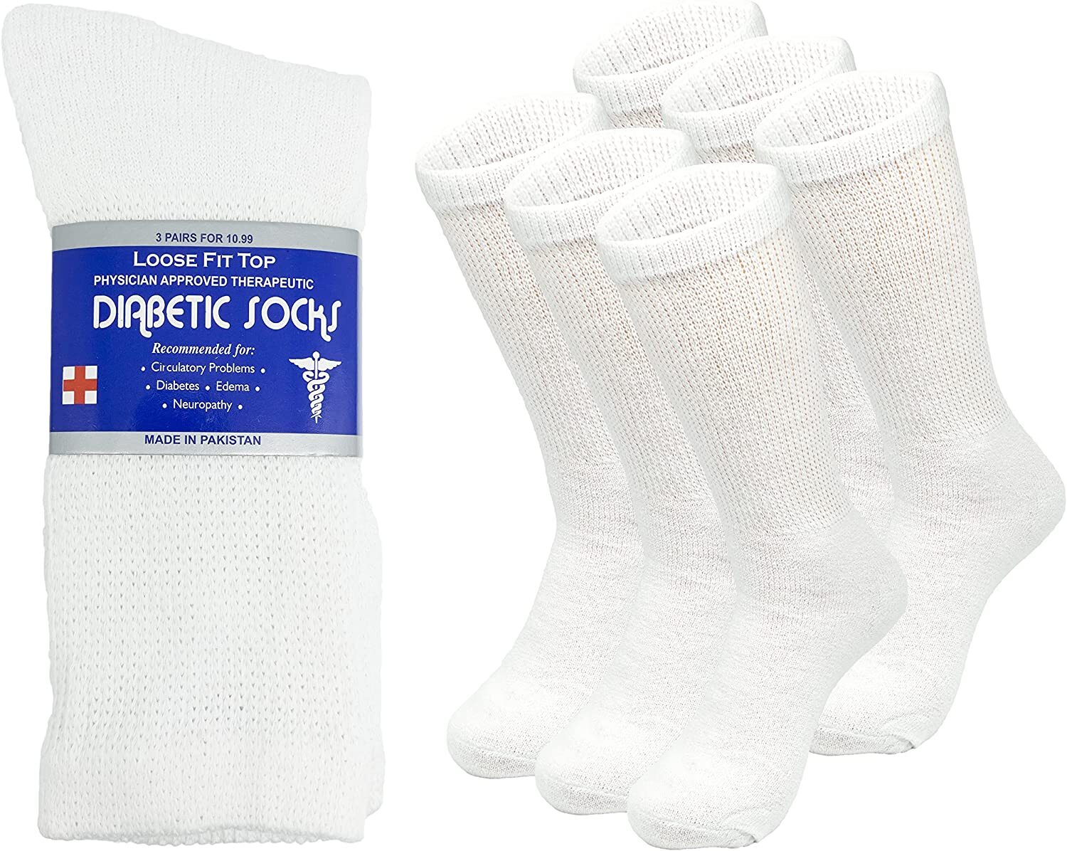 3-12 Pairs Mens Health Circulatory Diabetic Crew Cotton White Socks Size 9-15