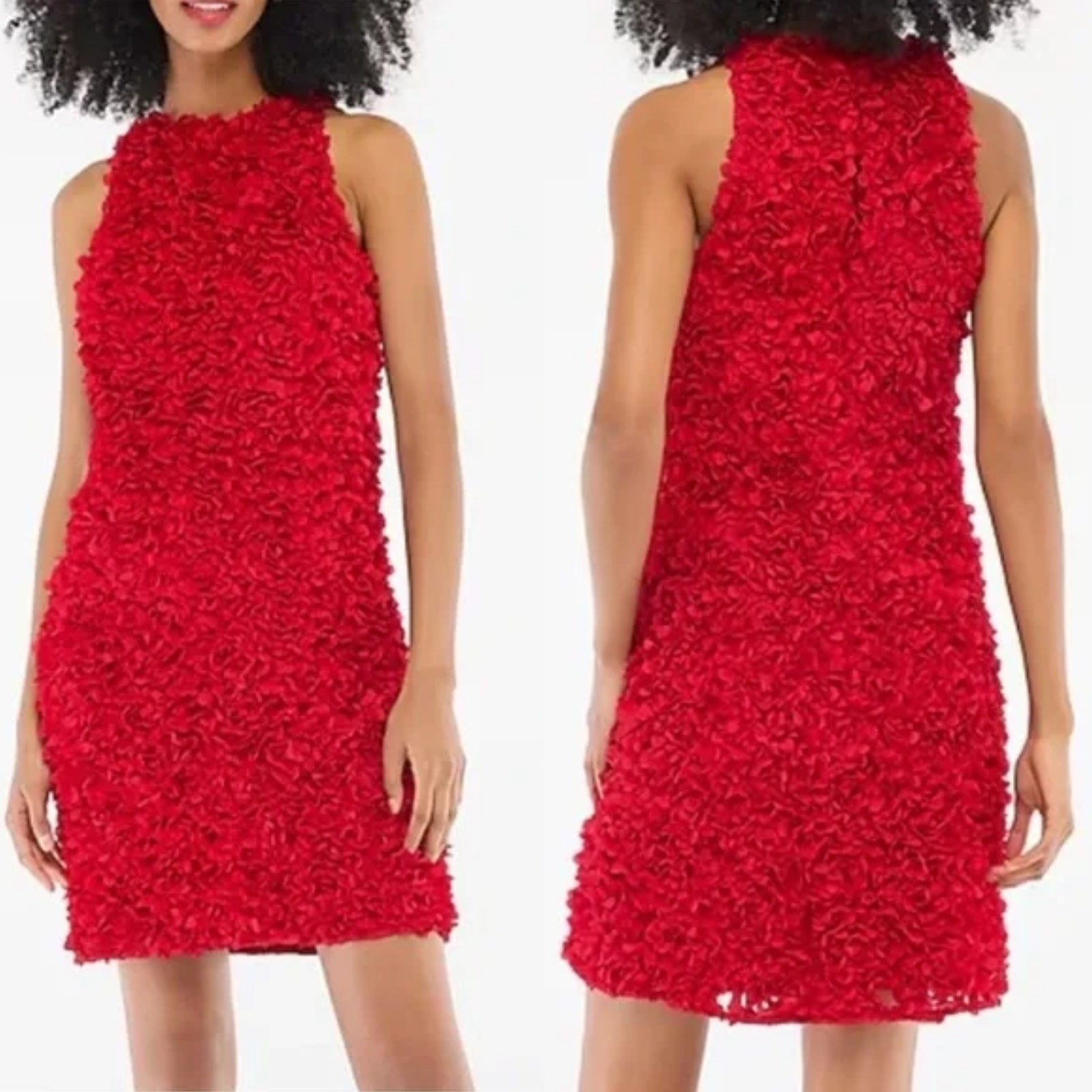 J. Crew Rosette Dress 3D Flower Petal Sleeveless Mini Sheath Deep Ruby Red NWT 4