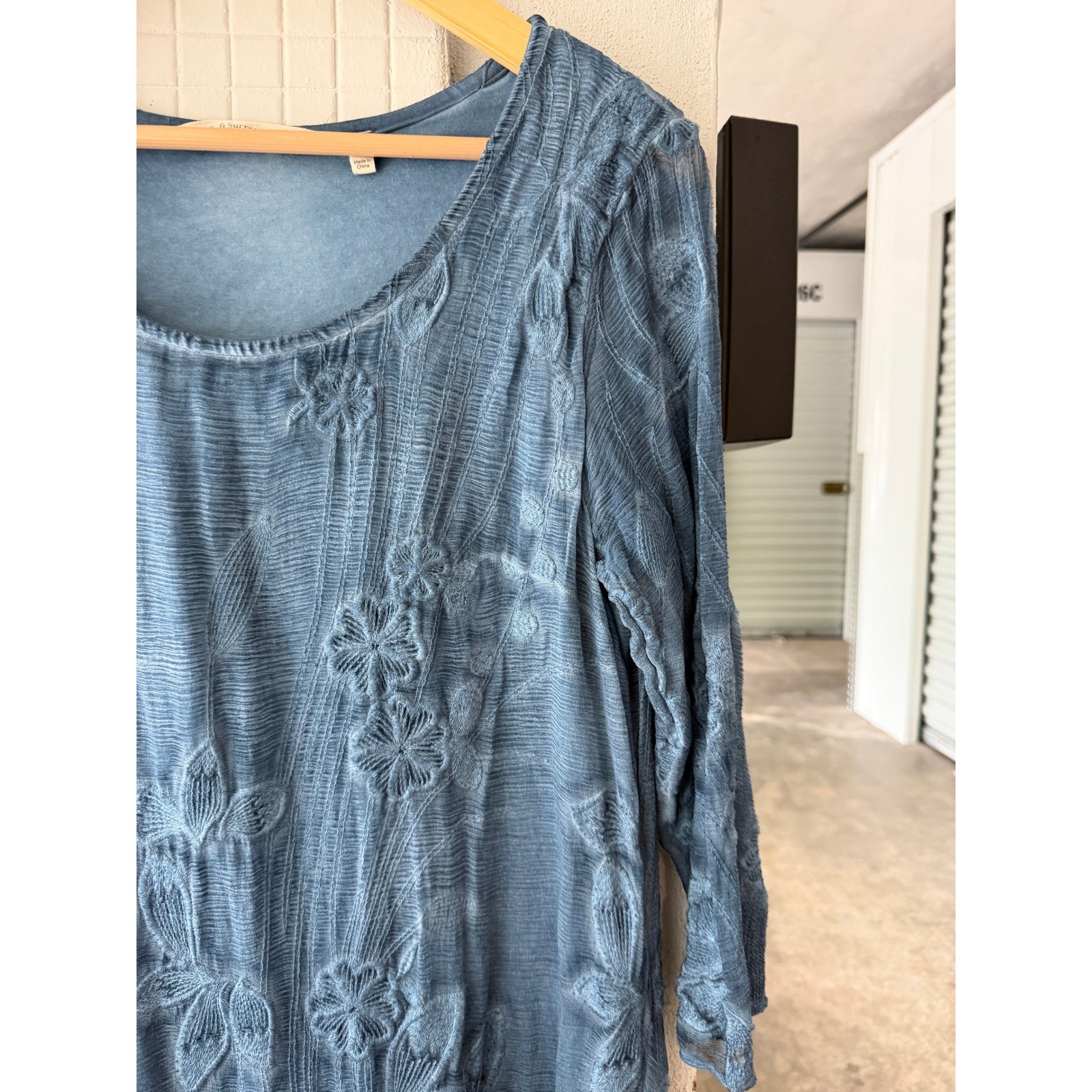Soft Surroundings Blue Silk Floral Embroidered 3/4 Sleeve Lined Dress XS 2EY63