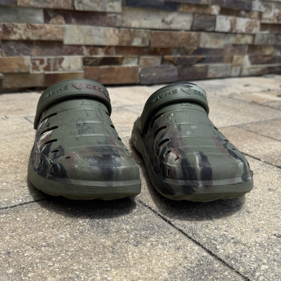 Rugged Shark Men’s Camo Clog Sandal Green/Black Slip-On Rubber Upper Sz 9