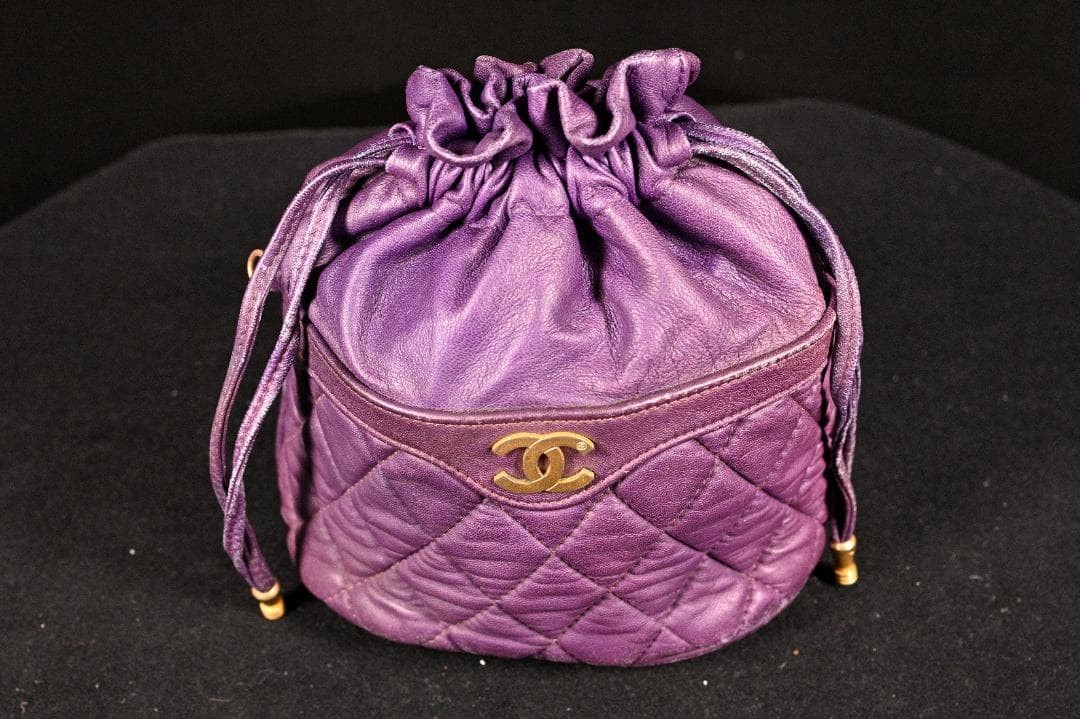 CHANEL Lambskin Matelass Turn Lock Drawstring Chain Backpack Purple Auth
