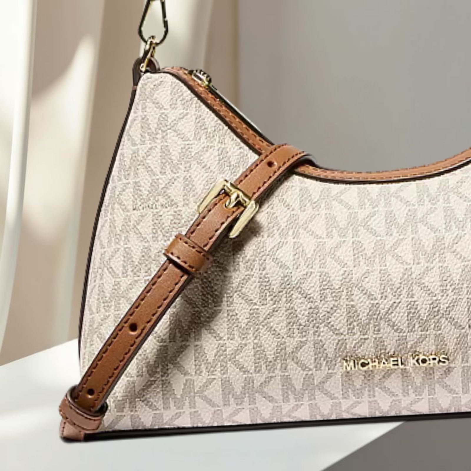 Michael Kors Sammy Small MK Logo Convertible Crossbody Purse Bag Vanilla Handbag