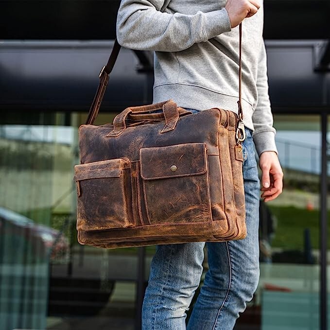 Leather briefcase 18 Inch Laptop Messenger Bags for Men and Women