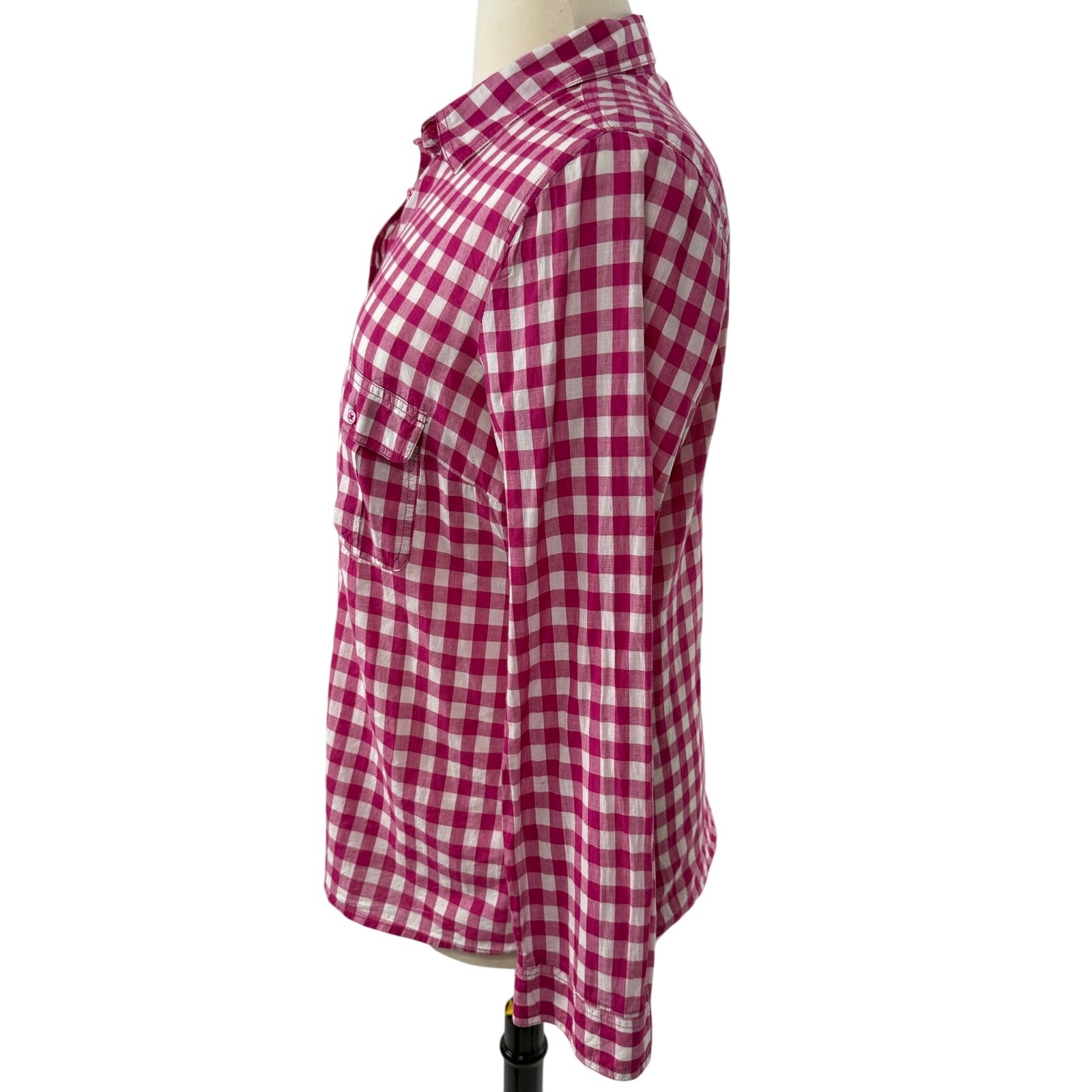 Gap Preppy Fushia/White Gingham Button-up Shirt with Front Pockets, Size XL