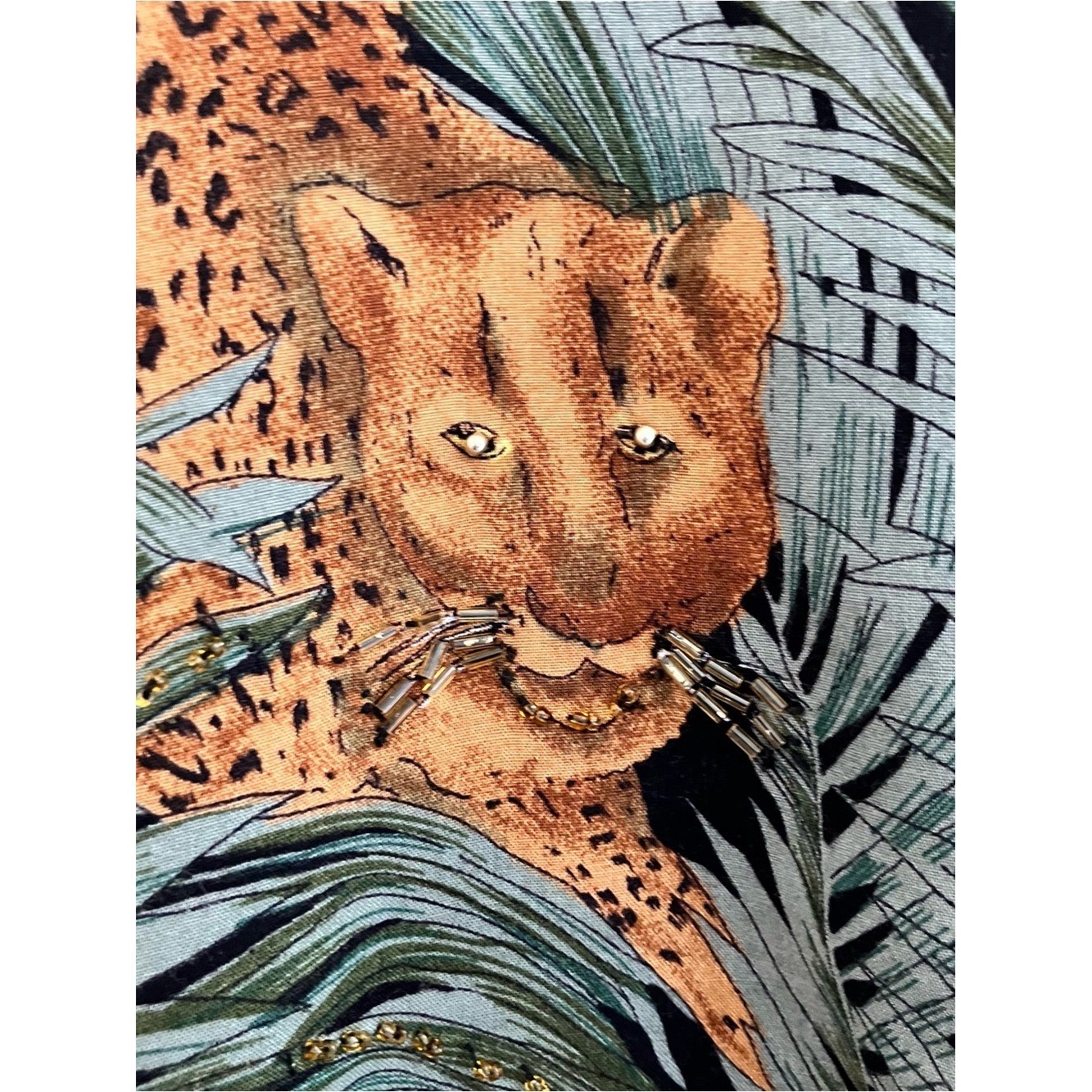 B.O.P Women’s Jungle Leopard Print Caftan Poncho Top 4X Beaded Rayon Boho
