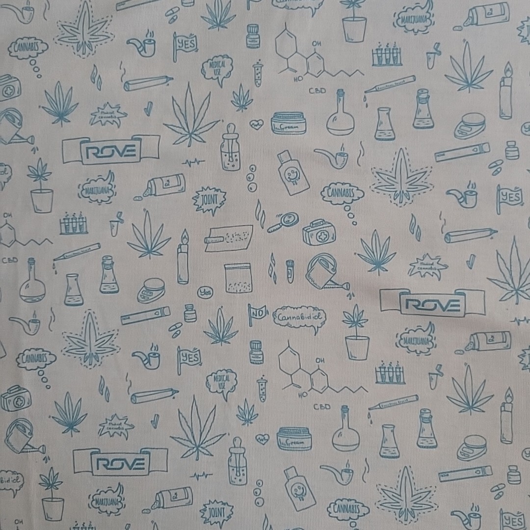 ROVE GOLF Men’s XXL White w/ Cannabis Theme Beaker Pipe Molecules Polo Shirt
