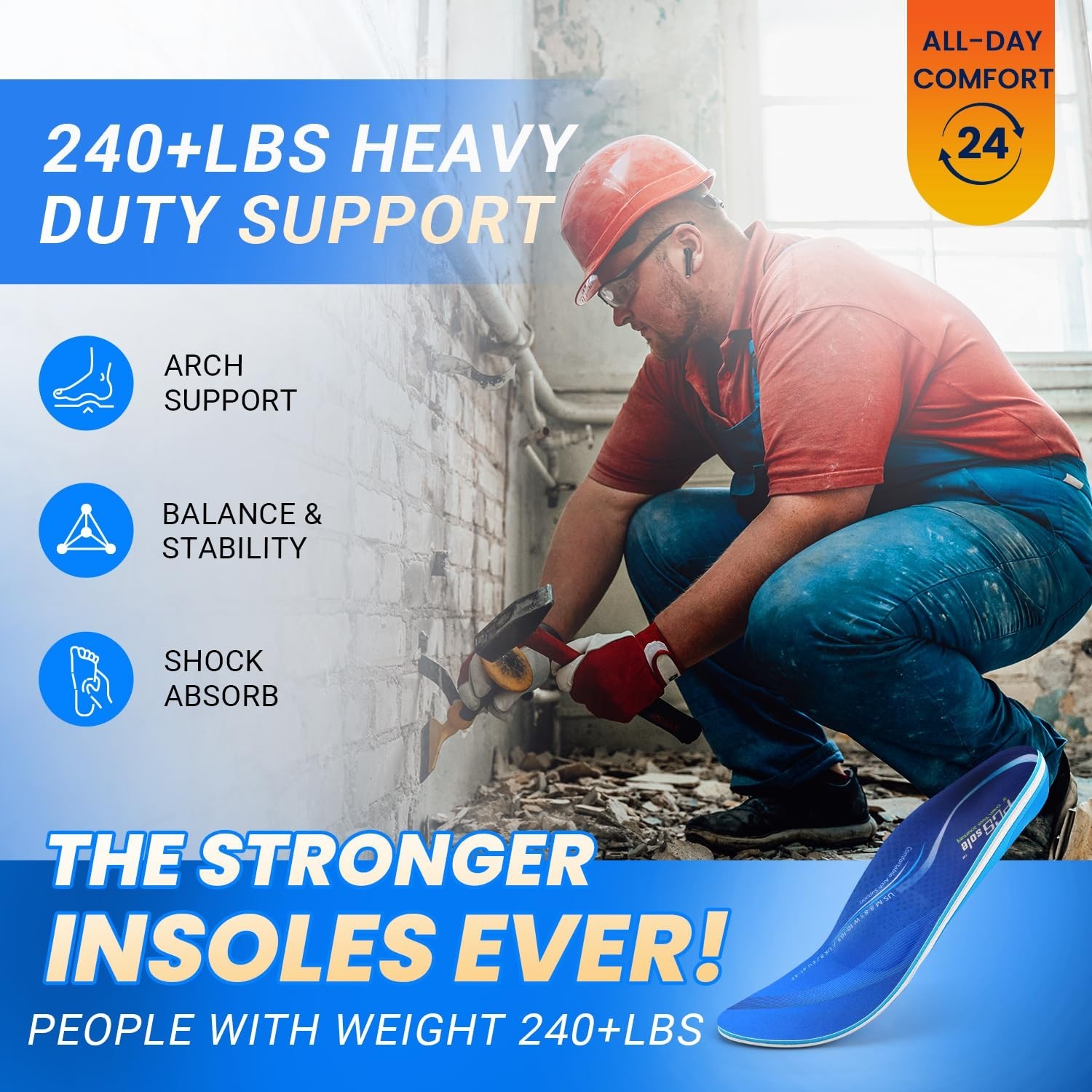 High Arch Support Insoles for Plantar Fasciitis Relief – Heavy Duty Comfort Inse