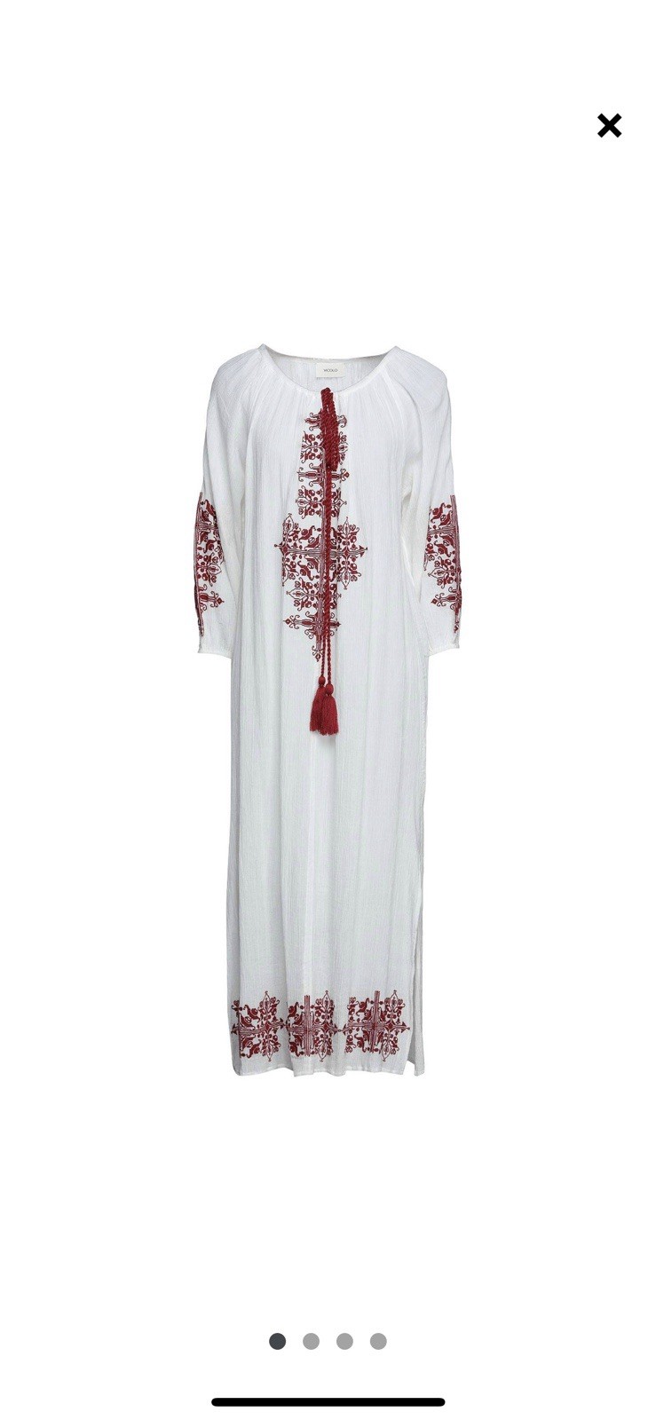 VICOLO Italian High Quality natural material Elegant WhiteRed Embroidered Dress