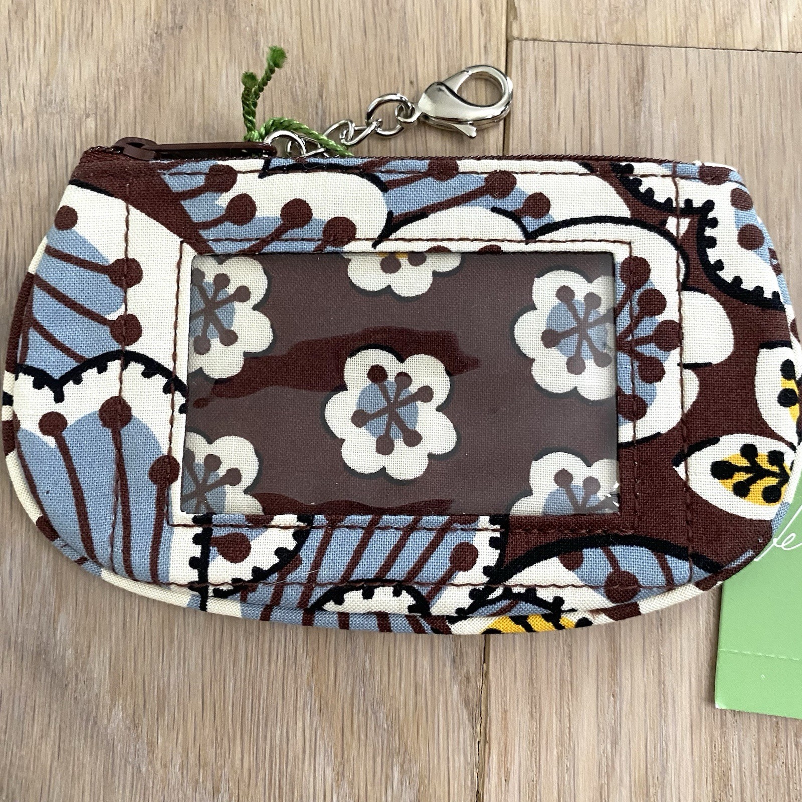 Vera Bradley Clip Zip ID Case Slate Blooms Print New
