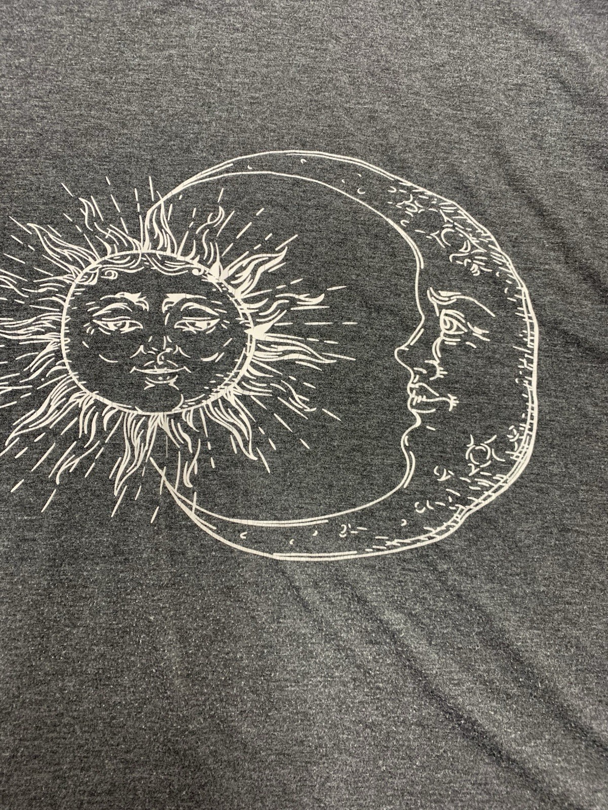 Moshu Womens Large Gray Sun Moon Celestial Graphic T-Shirt Soft Sleep Cozy