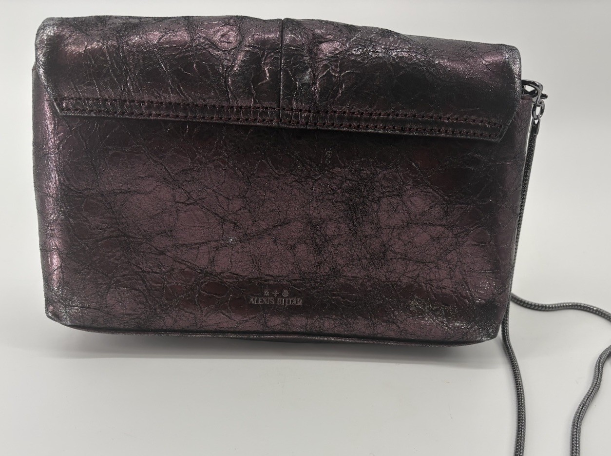 Alexis Bittar Ruched Crystal Crossbody Bag Dark Plum Leather Swarovski NWOT