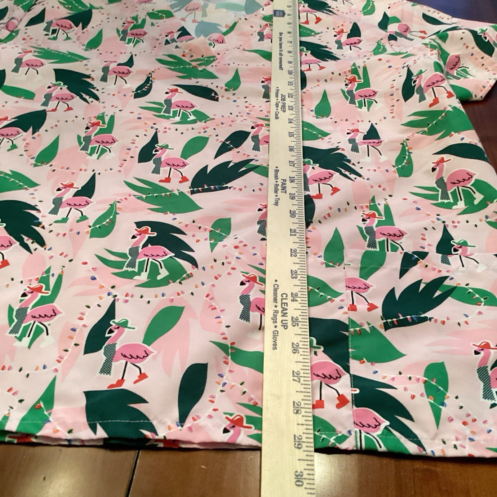 2x Scrub Top NWOT V Neck “Flamingos With Party Lights” 2 Front Pockets
